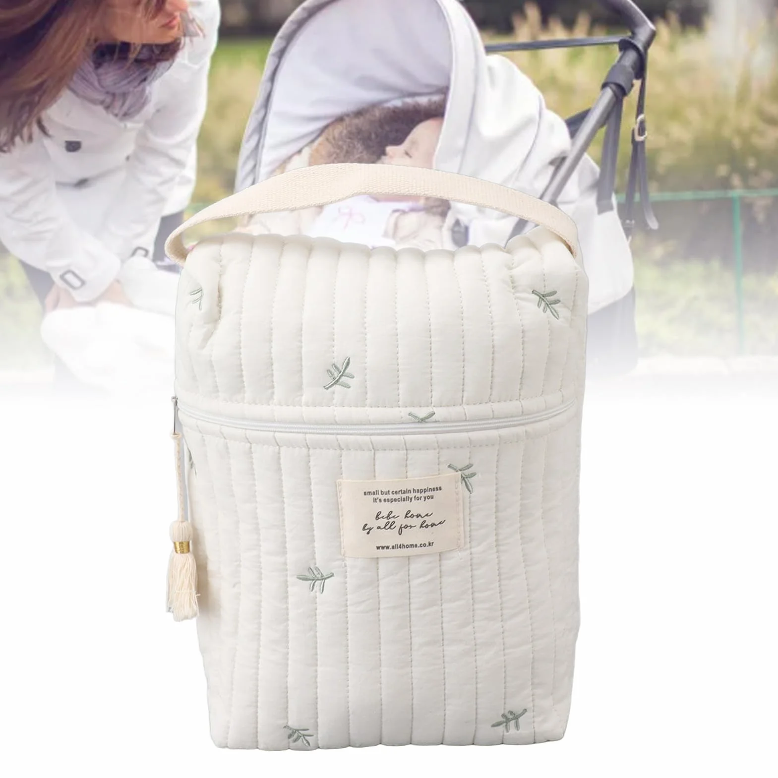 Borsa Pannolini Multitasca con Isolamento Termico, Organizer per Accessori, Cotone Naturale, per Viaggio e Picnic