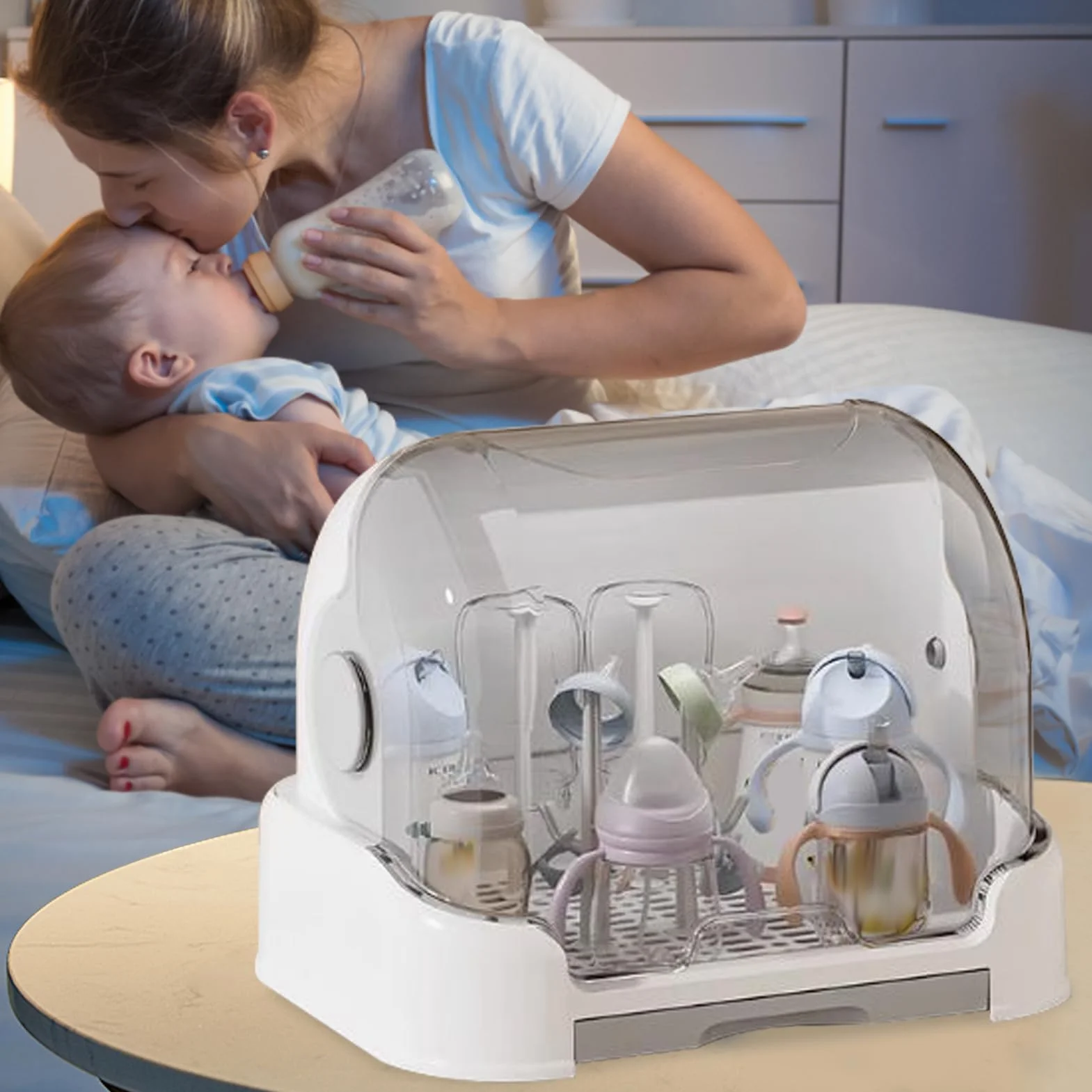 Generico Organizzatore per Biberon | Organizzatore Asciugabiberon con Porta Ciucci | Contenitore Portatile Per Ciuccio Tazzine Alimentazione Viaggio Cucina