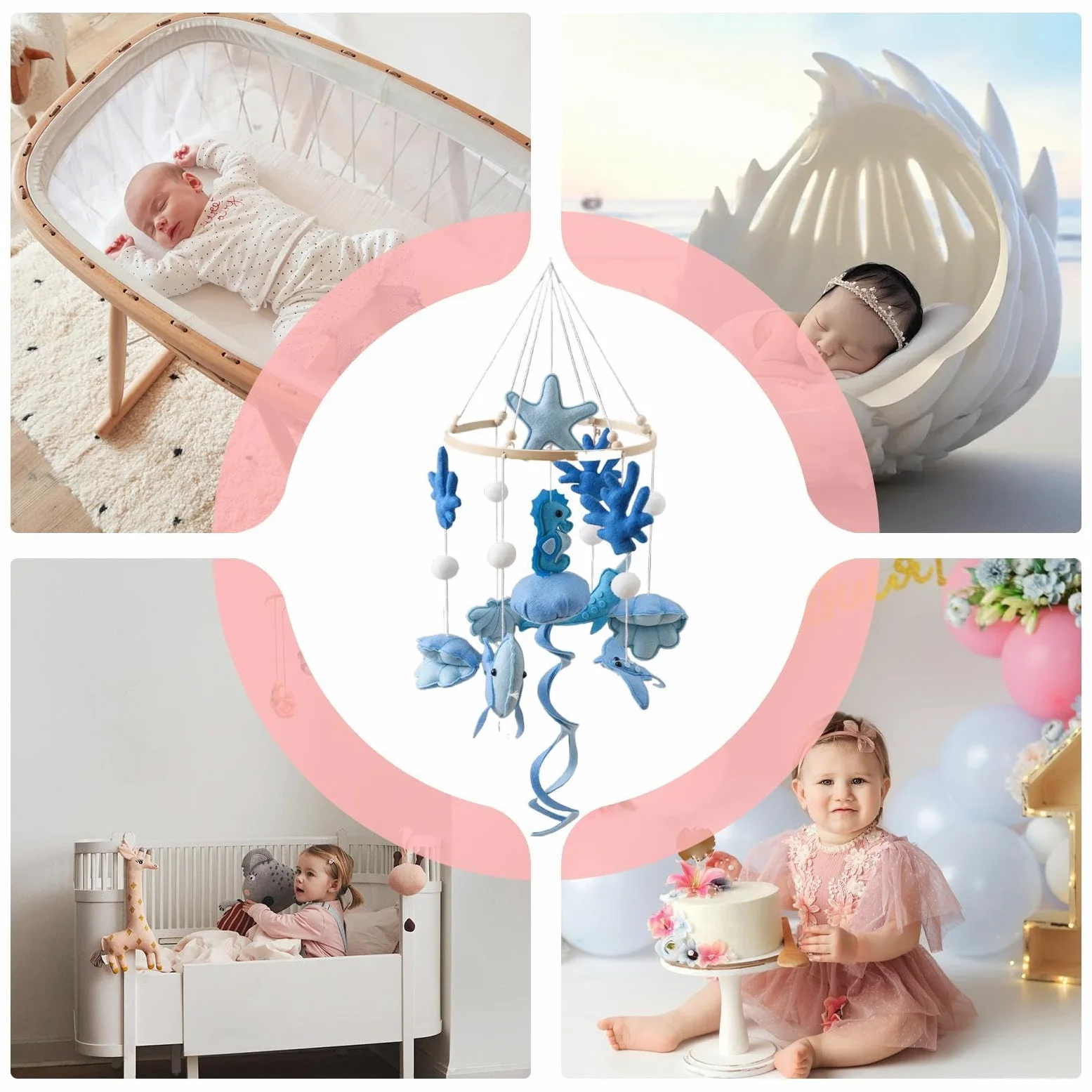 Mobile per culla da appendere al soffitto, tema marino, sensoriale | Mobile a culla fatto a mano per la cameretta dei bambini, genitori appena sfornati, box, passeggino, oggetti di scena