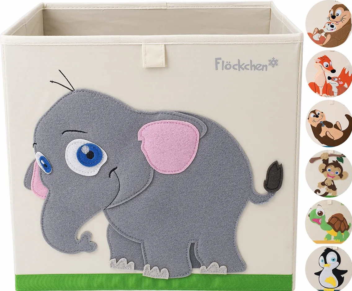 Scatola portaoggetti per bambini, scatola per giocattoli per la cameretta dei bambini, 33 x 33 x 33 cm, adatta allo scaffale Kallax, motivo animali (Emilia der Elefant)