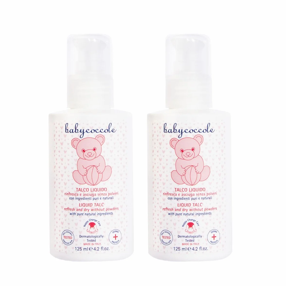 Babycoccole KIT 2 PEZZI TALCO LIQUIDO BAMBINI. Non Talco, Previene Arrossamenti da Pannolino, Asciuga e Rinfresca la Pelle Dopo il Bagnetto, Regola Naturalemente la Sudorazione. 2X125ml
