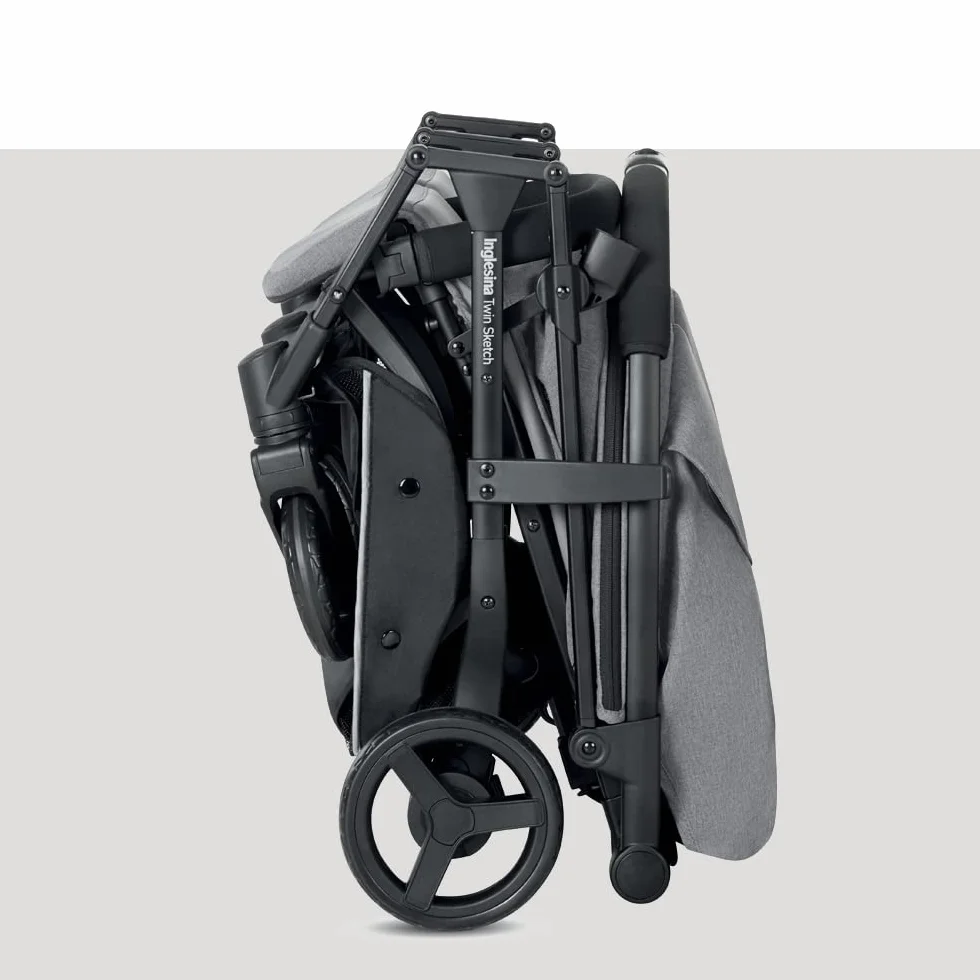 Inglesina Twin Sketch Passeggino Gemellare, Grigio, Ultraleggero, Compatto, per Gemelli o Fratelli e Sorelle, Adatto fino a 15 kg per bambino