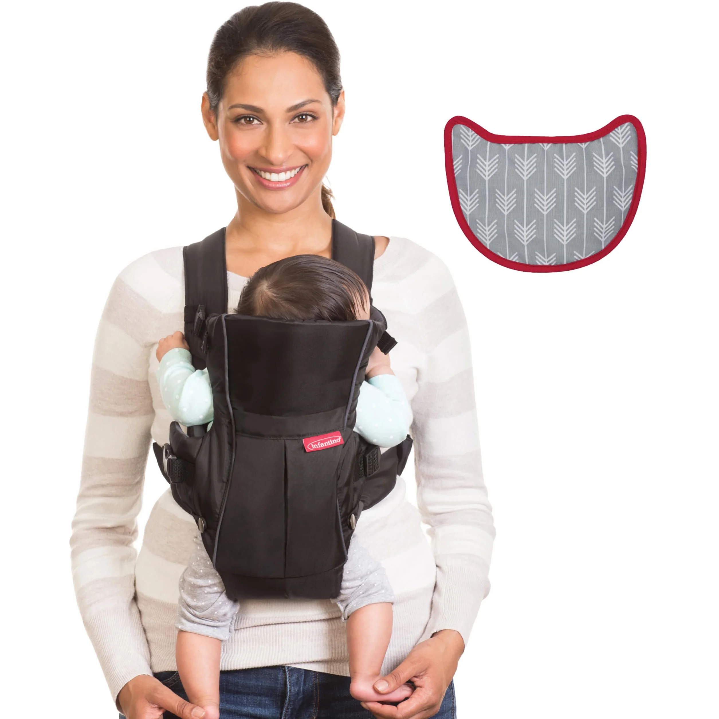 Infantino Swift Classic Marsupio - leggero e compatto, con bavaglino Clever Wonder Cover 2 in 1 e tasca esterna, per neonati e bambini da 8 a 25 libbre (3,6-11,3 kg).