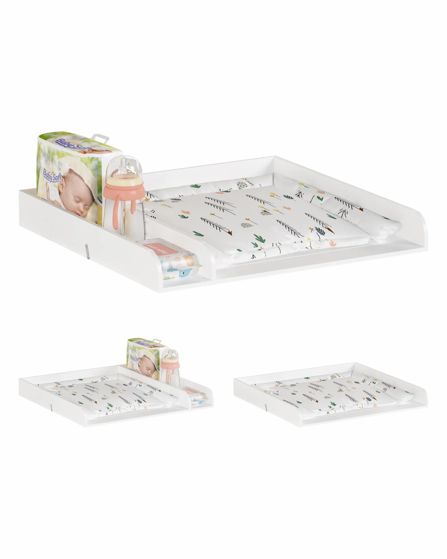 WOLTU Fasciatoio per Cassettiera Universale, Piano Fasciatoio con Divisorio Rimovibile, Fissaggio Sicuro con Pezzi Metallici, in MDF, Bianco