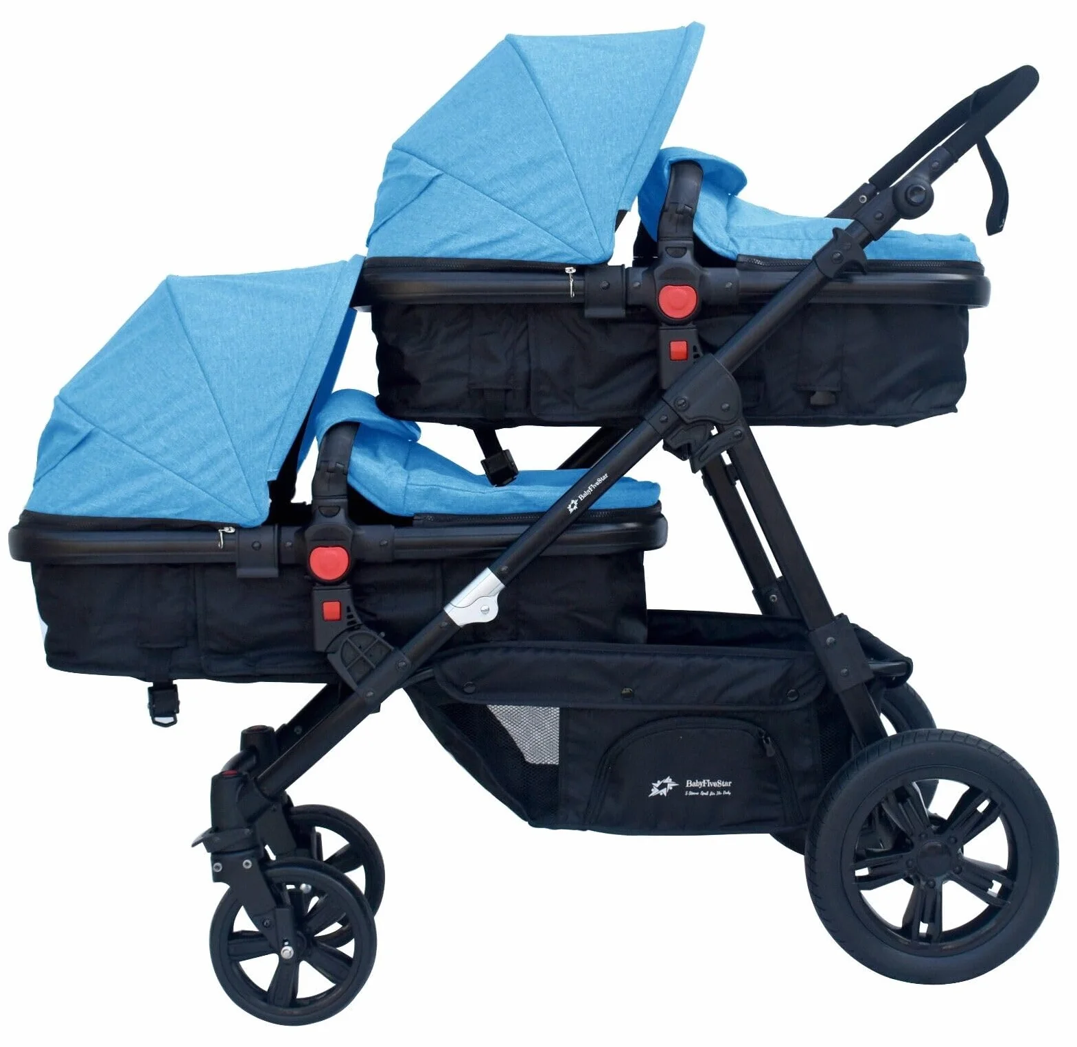 PASSEGGINO DOPPIO/GEMELLARE 2in1 NERO E BLU PER DUE BAMBINI FRATELLI STROLLER