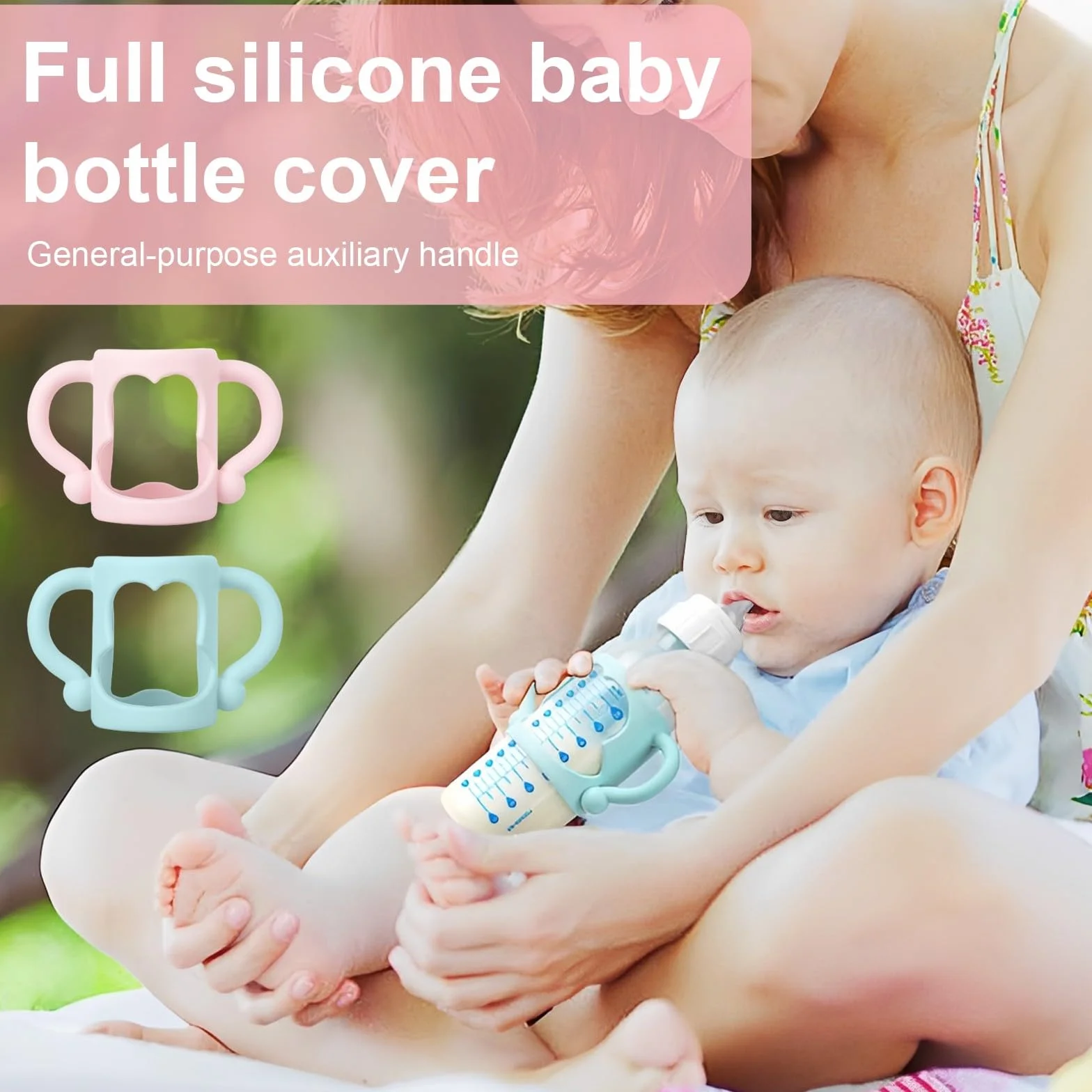 2 Pezzi Manici per Biberon, Maniglia per Bottiglia di Ampio Calibro, Impugnatura per Biberon Silicone, Baby Feeding Portaborraccia, per Biberon con Diametro Esterno Superiore a 5cm, per tenere