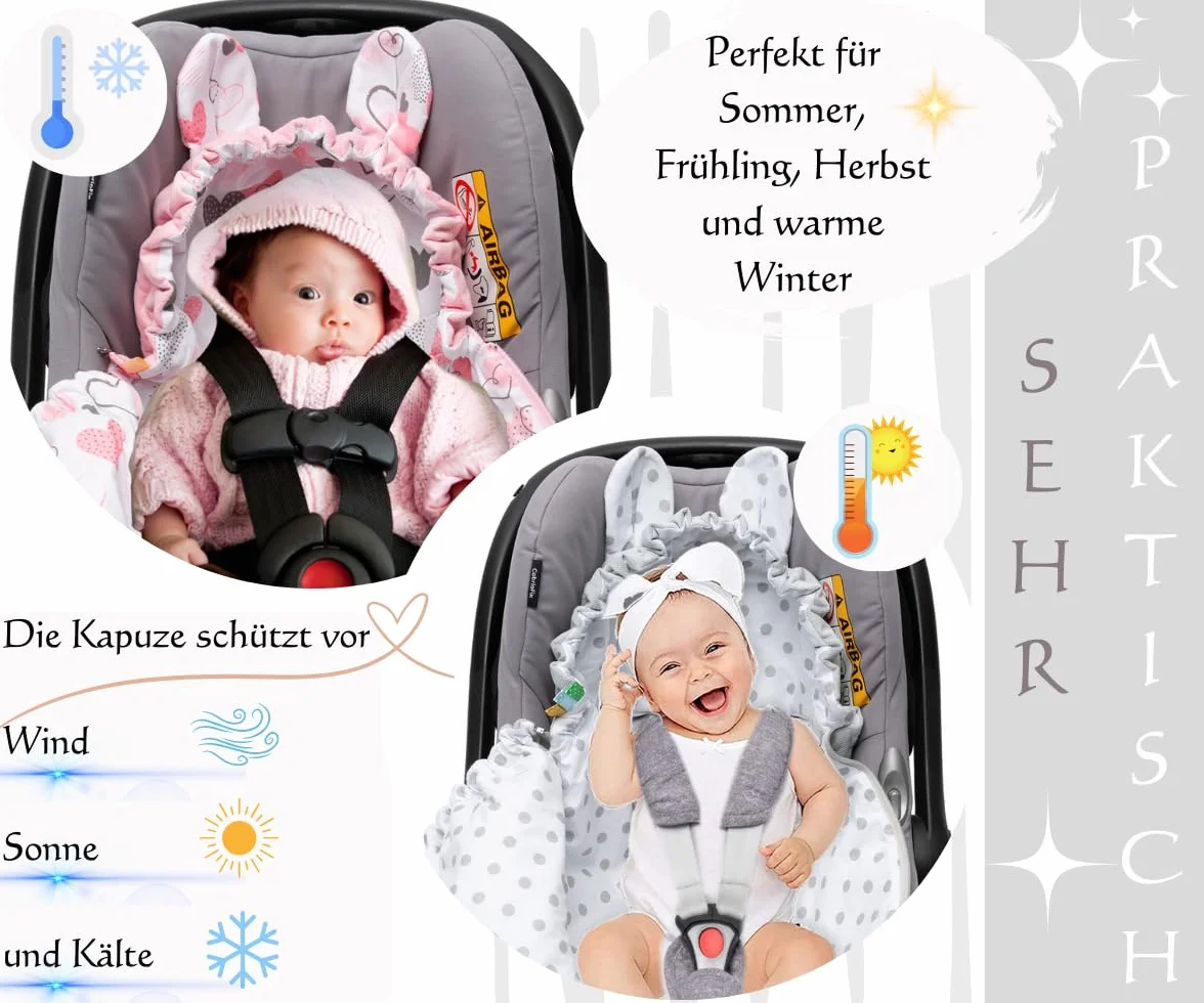 Mikos Coprigambe per ovetto, in tessuto di velluto con tessuto di cotone per seggiolino auto, coperta per passeggini, ad esempio Maxi Cosi (grigio)