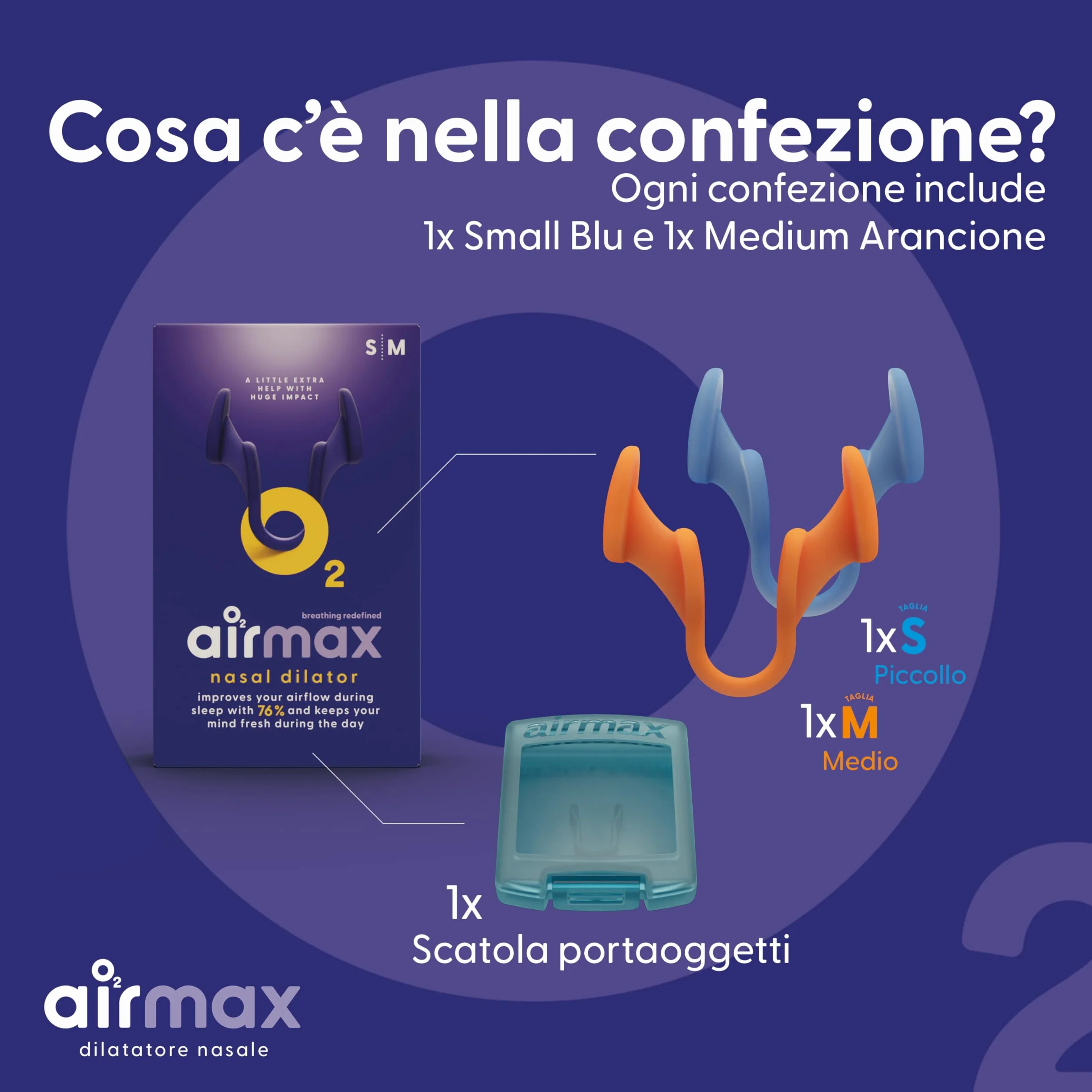Air Max dilatatore nasale - Pacchetto di Prova - Dispositivo anti russamento - 76% Flusso d’Aria per Respirare Meglio | Misura garantita (1x Small & 1x Medium)