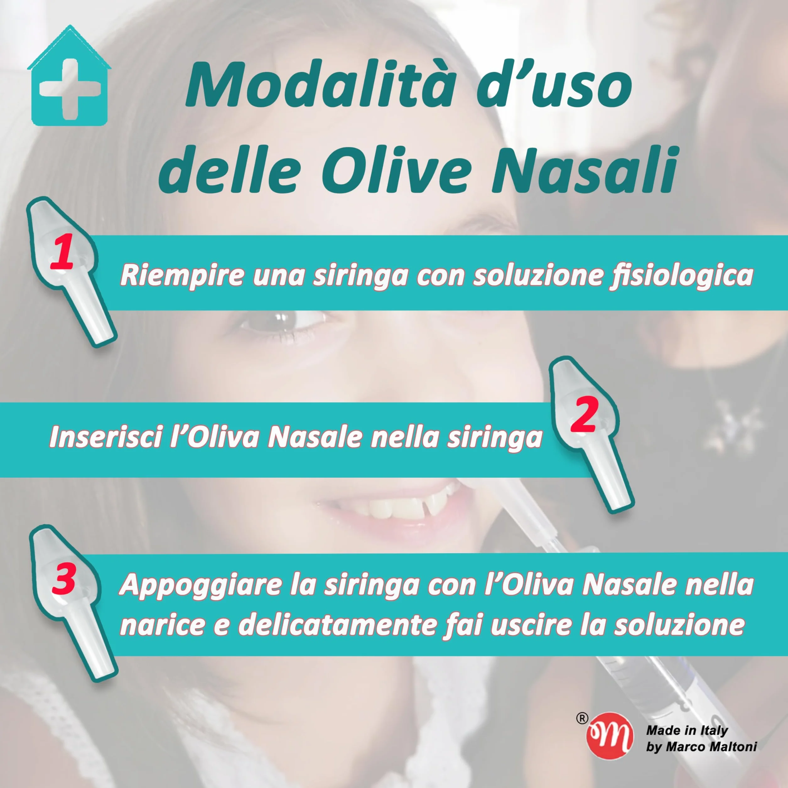 Set irrigatore nasale per LAVAGGIO NASALE, IGIENIZZABILE BY MARCO MALTONI, MADE IN EMILIA-ROMAGNA, 2 OLIVE NASALI GOMMOSE SMALL e 2 SIRINGHE da 20 ml
