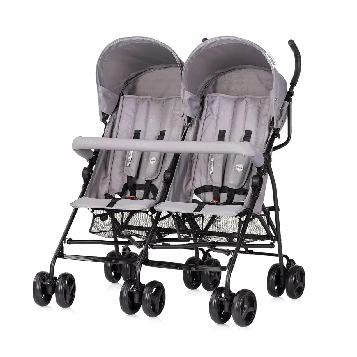 Chipolino Passeggino gemellare Double Point pieghevole, cestino parasole anteriore, grigio