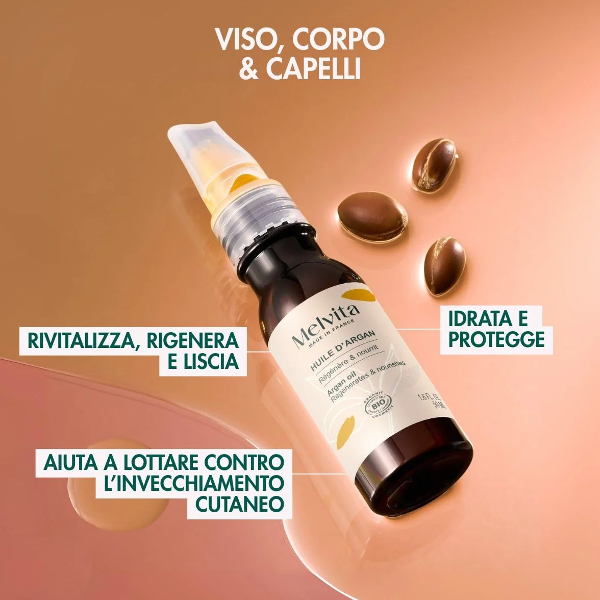 Melvita - Olio di bellezza - Nutre e Protegge la pelle - Per il viso - il Corpo e i Capelli - Prodotto in Francia