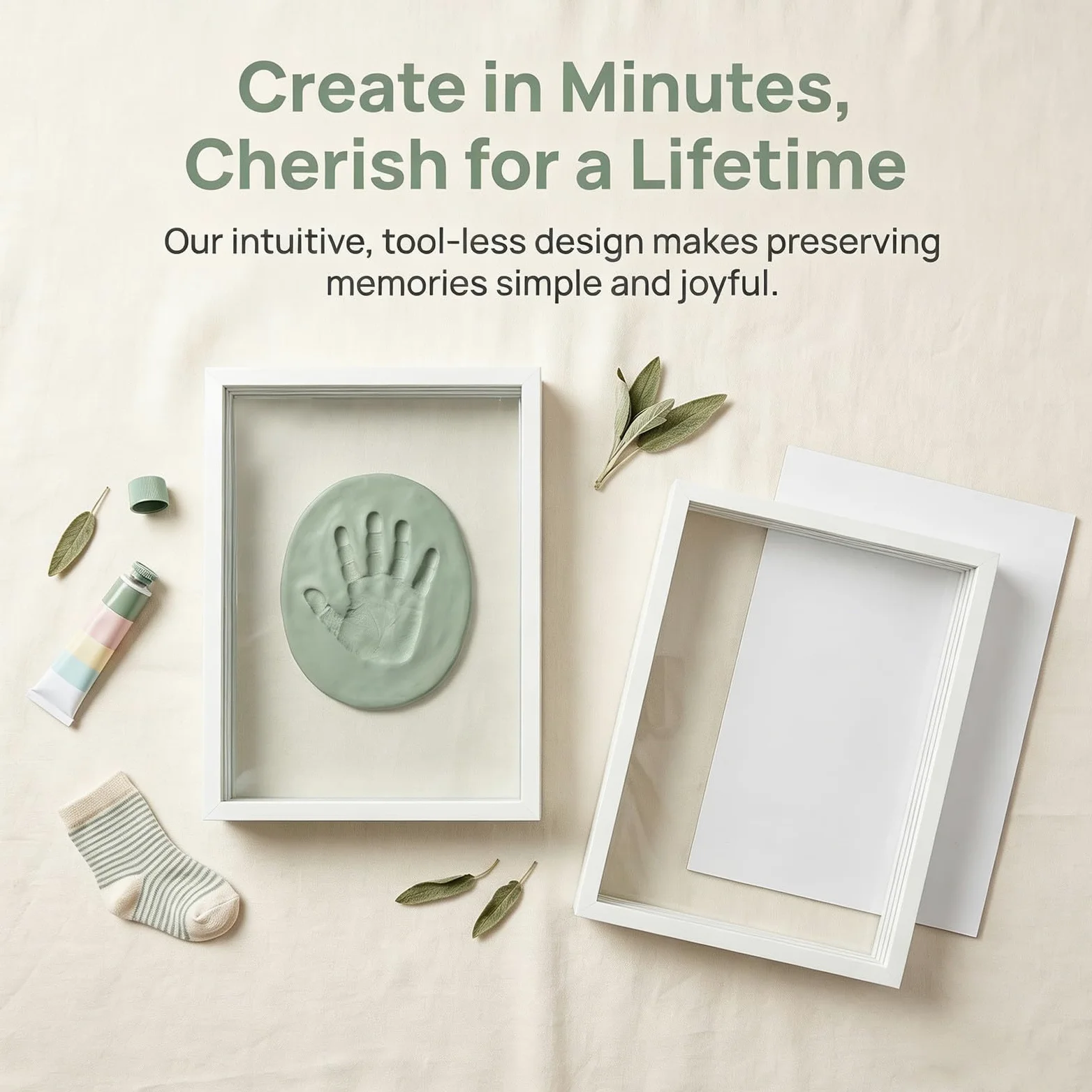 Artibetter Kit di 2 pezzi per impronte di mani di famiglia: Kit di cornici portafoto trasparenti non rifinite per impronte di mani - Cornice in legno ricordo fatta a mano, regalo per genitori, nonni,