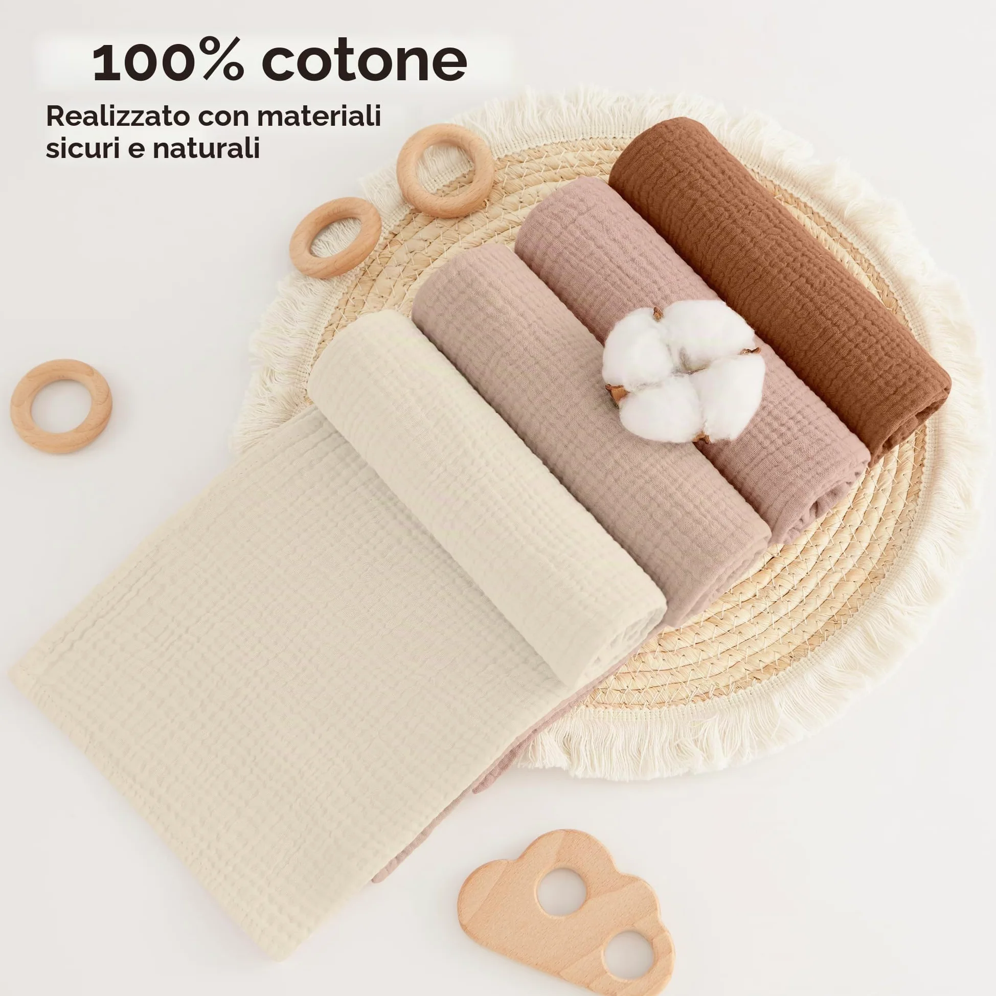 bearmoss Bambino in Mussola Per Neonati Set 4 Pezzi 60x60CM, 100% cotone Super Morbido Assorbente in Mussola A Grana Per Neonati Per Bambine E Ragazzi(Marrone rosato)