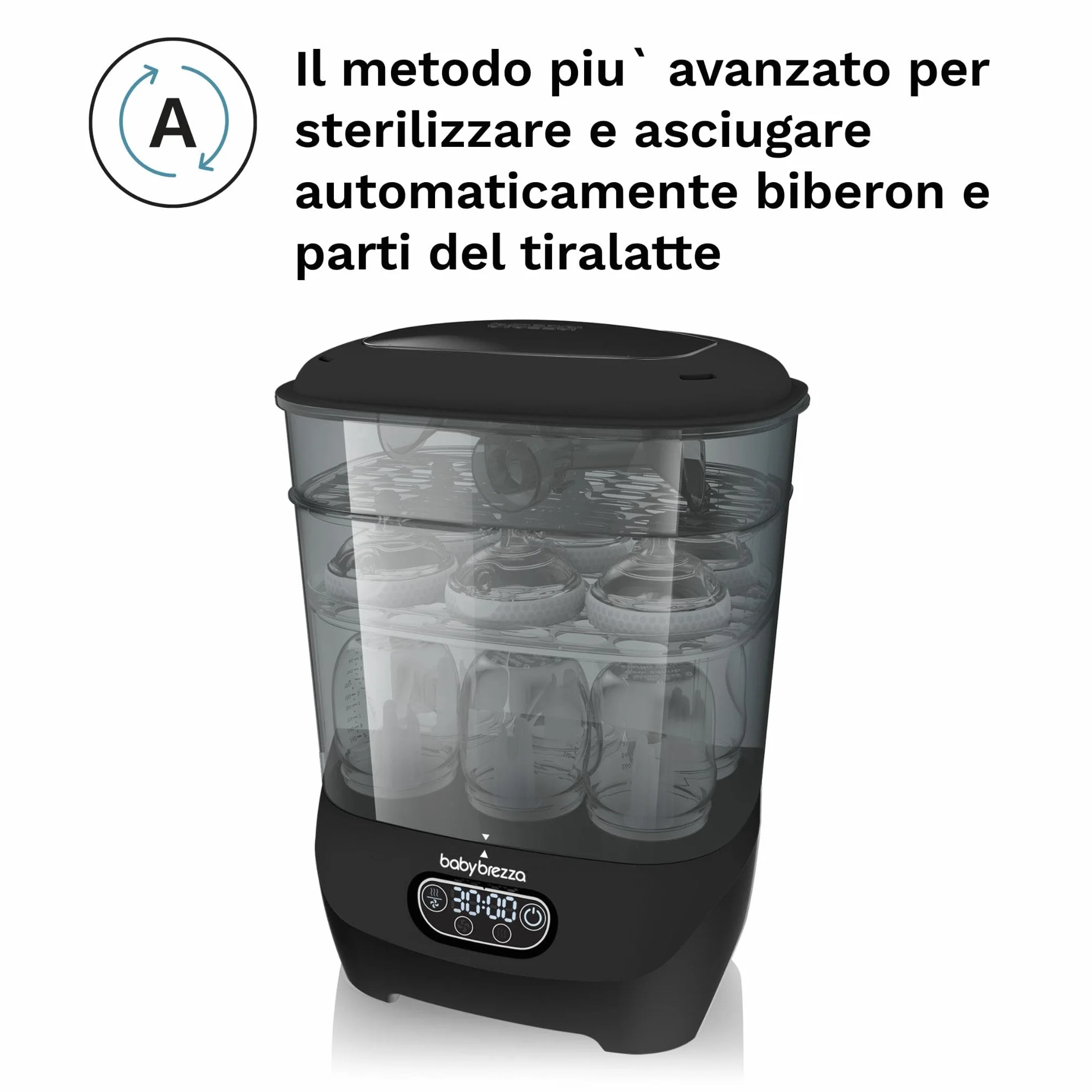 Baby Brezza Sterilizer Dryer Advanced – Sterilizzatore a Vapore per Biberon 4 in 1-33% più veloce, extra capiente con Filtro HEPA – Asciuga Biberon e Sterilizzatore Neonato universale