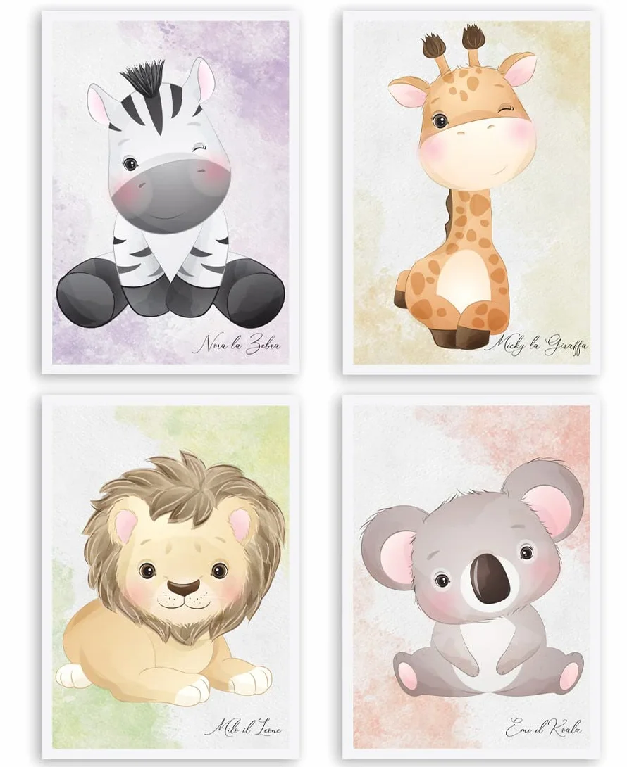 Stampe per Cameretta Bambini 4 Poster di Simpatici Cuccioli