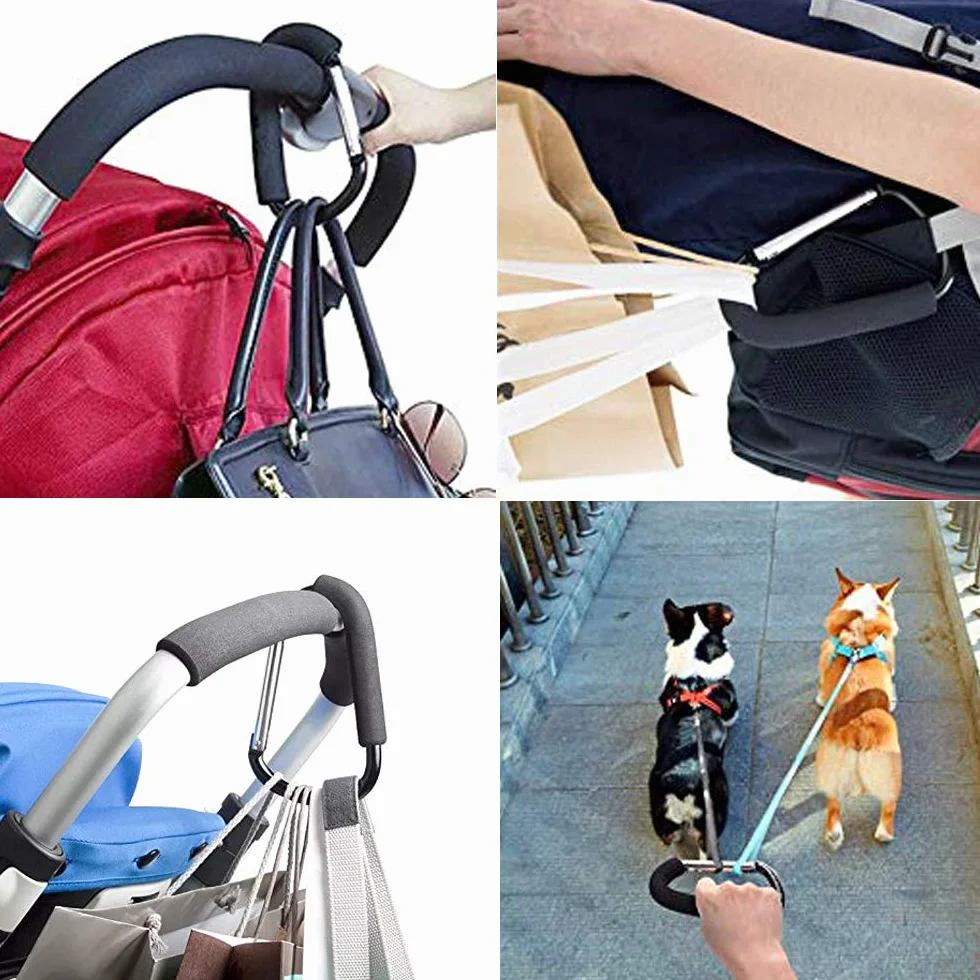 GTIWUNG 2 Pezzi Gancio Universale Passeggino, Moschettone a Gancio Multiuso, Aggancio per Borse con Imbottitura di Protezione, Gancio per Passeggino, Clip Hook Stroller Organizer, Nero