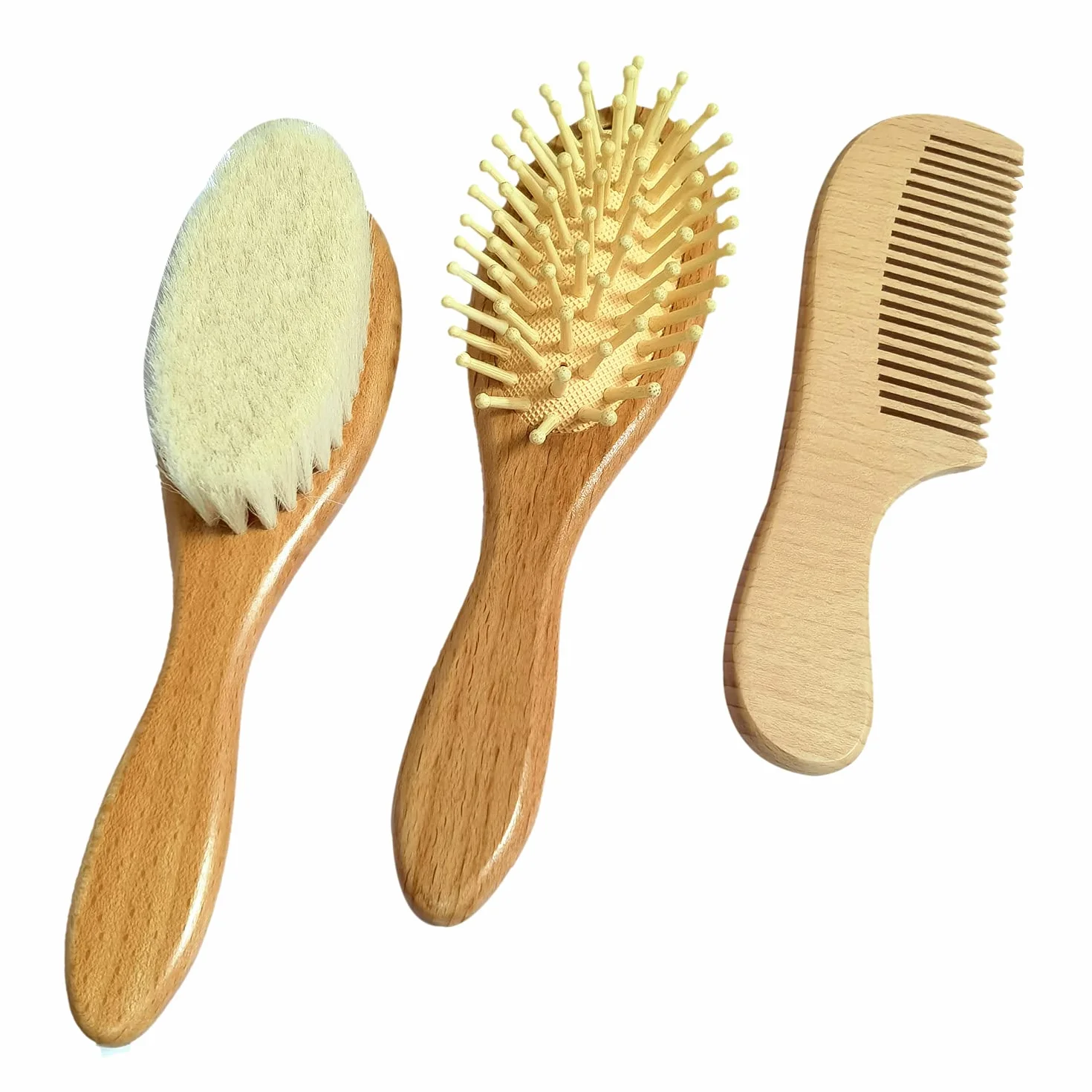 3 pezzi spazzola di capelli del bambino e in legno pettine | capra naturale setole spazzola | legno di spazzola di setola