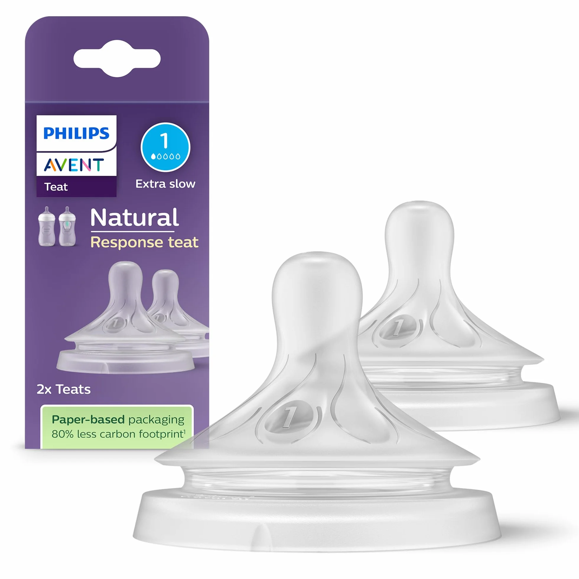 Philips Avent Tettarella per biberon Natural Response - 2 tettarelle per biberon a flusso 1, per neonati, senza BPA (modello SCY961/02)