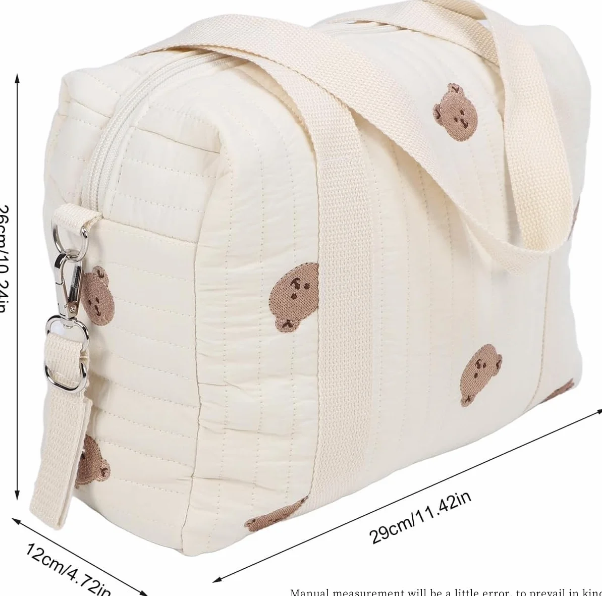 BORDSTRACT Borsa Portaoggetti Multifunzionale Per Passeggino, Borsa Riutilizzabile con Ricamo con Cerniera Borsa Per Pannolini Tasca con Cerniera di Grande Capacità Resistente(orso)