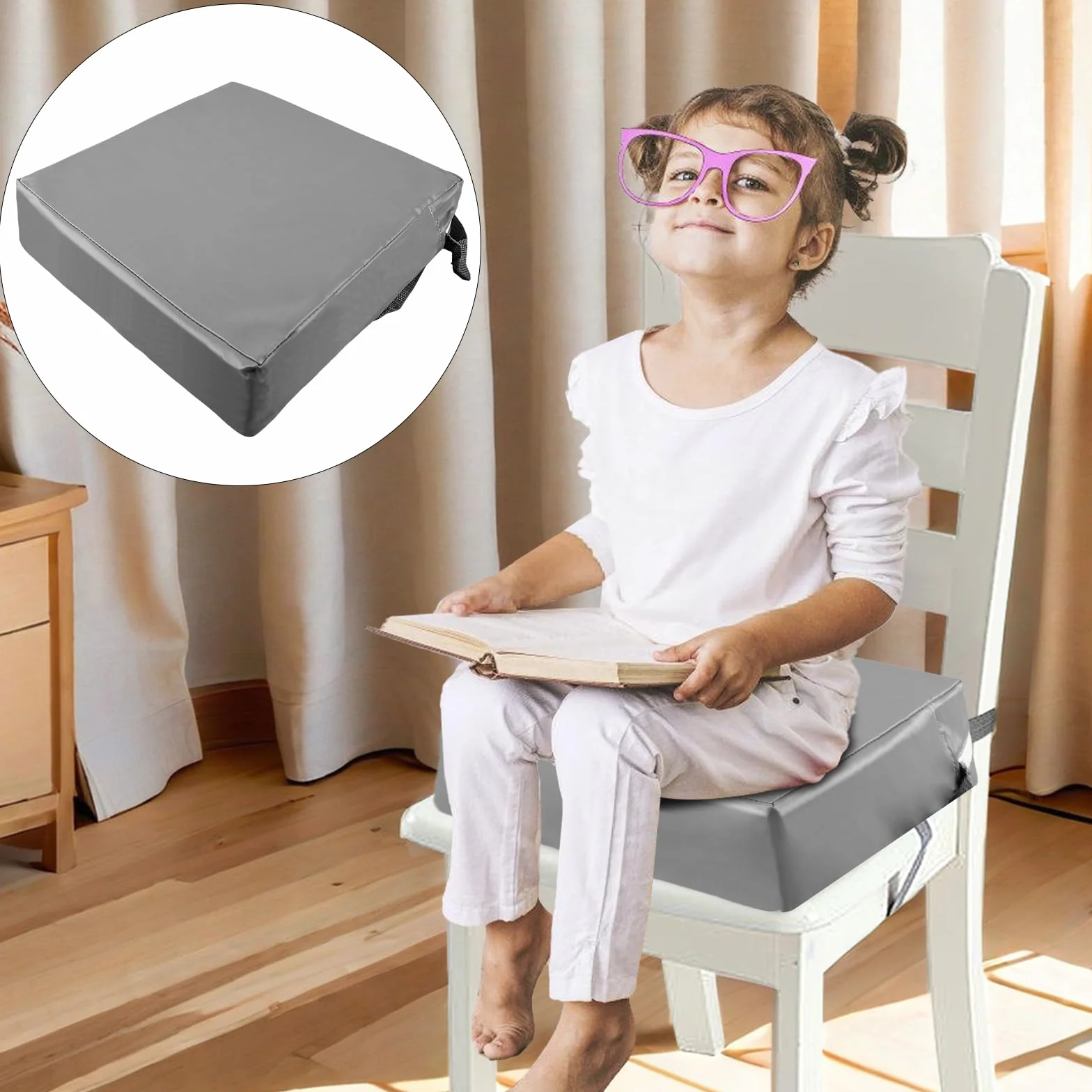 Seduta rialzata per bambini, 10 cm, impermeabile, in tessuto Oxford per bambini, con fibbia di sicurezza, lavabile, smontabile, quadrato, per casa, in viaggio (grigio)