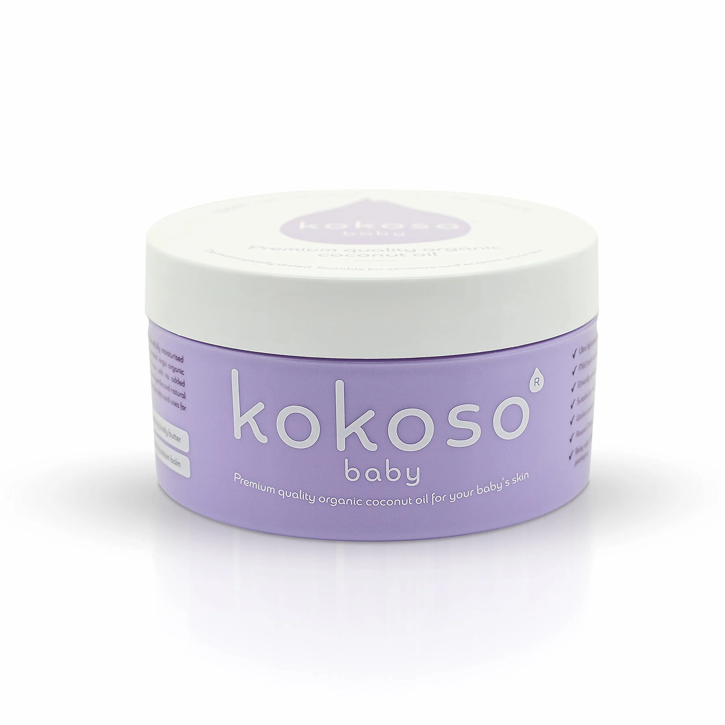 Kokoso Olio di cocco biologico per bambini – Olio idratante 100% naturale per il massaggio del bambino, pelle secca, sensibile e normale – 168g