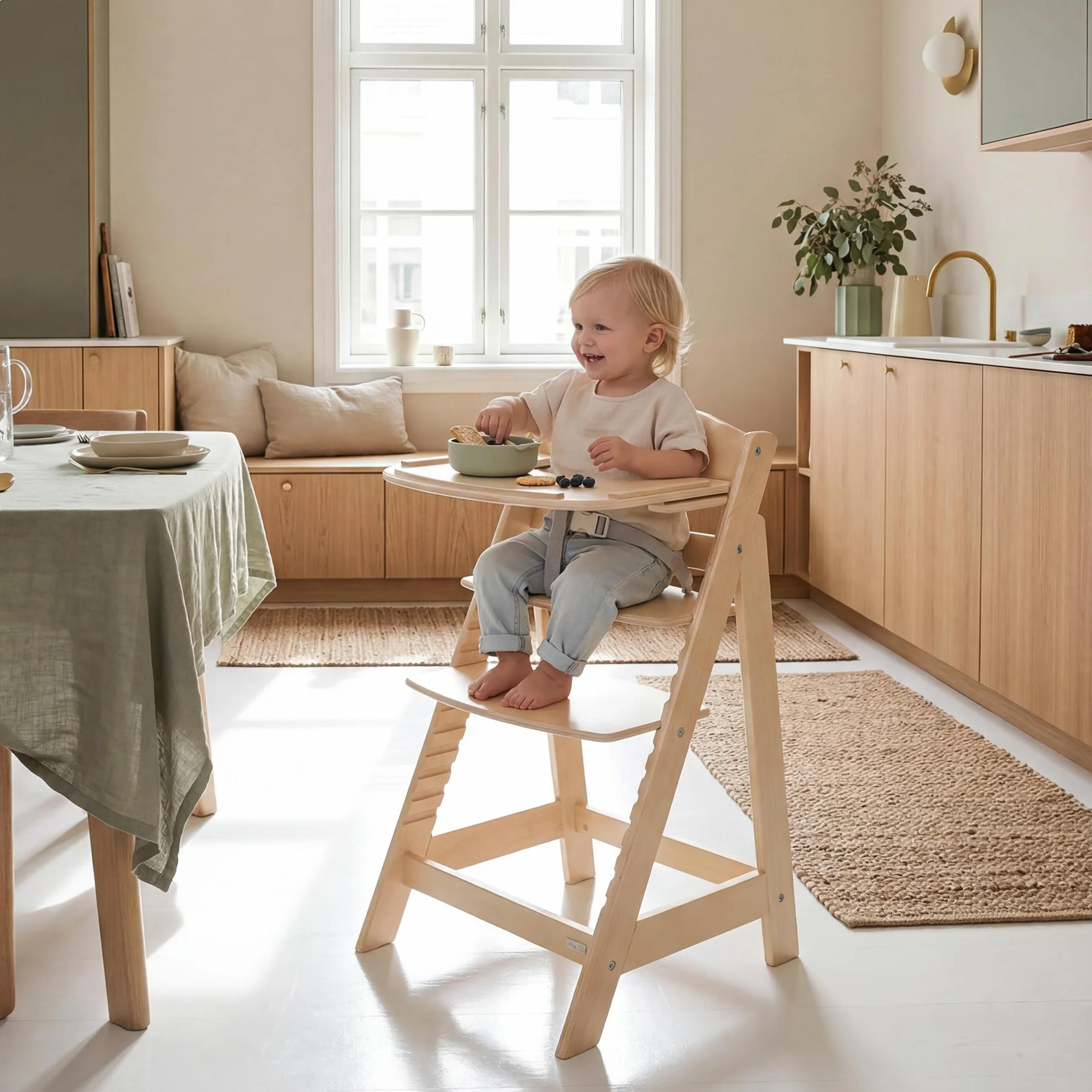 roba Vassoio per Seggiolone Sit Up Flex, Rimovibile, Installazione Veloce, per Colazione, Pranzo, Merenda, Cena, Compatibile con Cinture di Sicurezza, Facile da Pulire, Legno Naturale