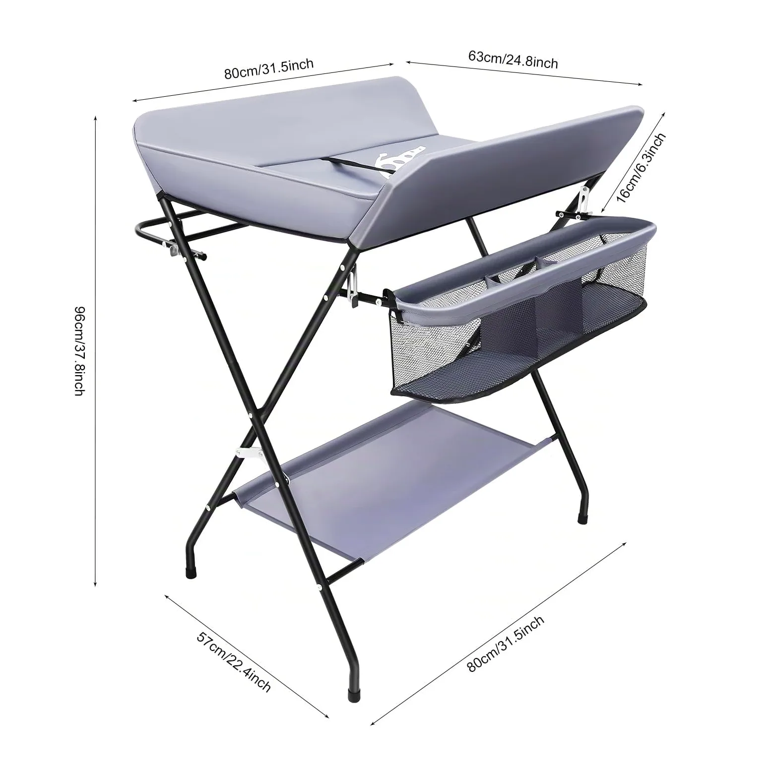 Fasciatoio portatile per bambini, pieghevole, fasciatoio pieghevole, con fasciatoio sottile, cintura di sicurezza e scomparti (grigio scuro)