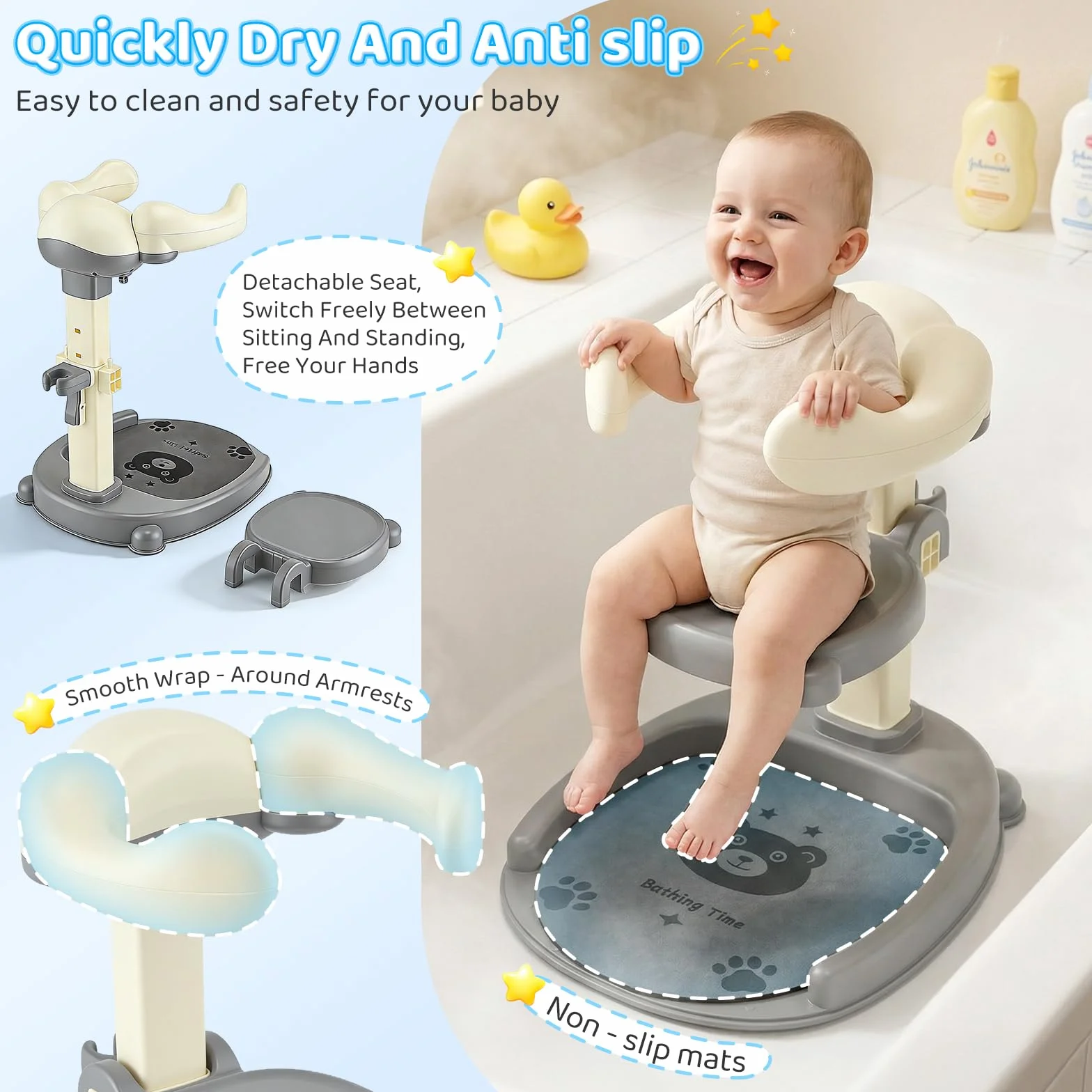 Supporto per Doccia per Bambini 2 En 1,Soporte De Baby Shower,Con Soporte Para Cabezal De Ducha,Altura Ajustable,Con Piso Sin Deslizamiento Y Mango De Seguridad,Soporte De Ducha Durante 8-36 Meses