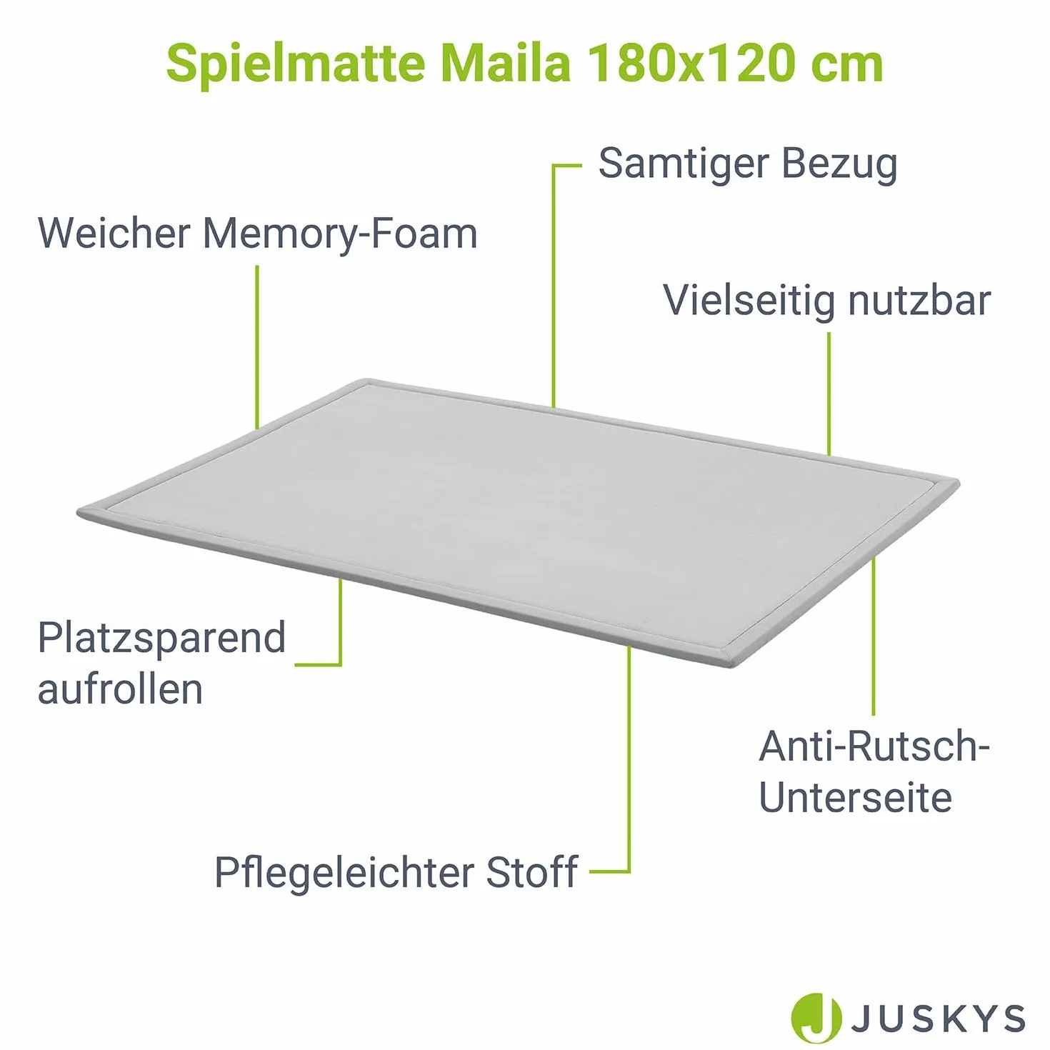 Juskys tappeto morbido e antiscivolo da 180x120 cm per gattonare, ideale per bambino, neonato, yoga – Grigio