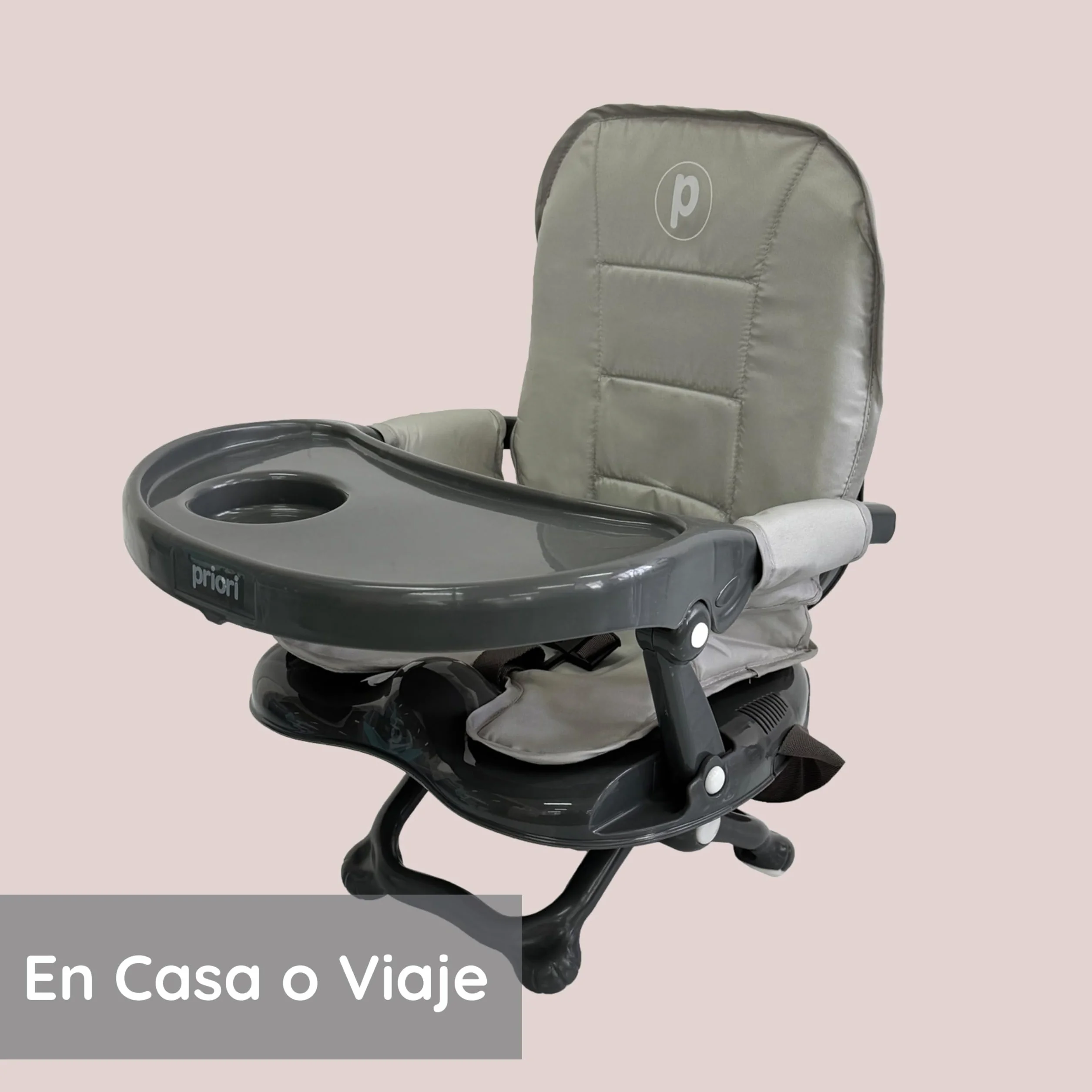 Priori Baby London Seggiolone portatile pieghevole per bambini con gambe ribellibili - Sedile sollevatore per mangiare con imbracatura a 3 punti, cinghie di sicurezza, copertura lavabile, leggera, per
