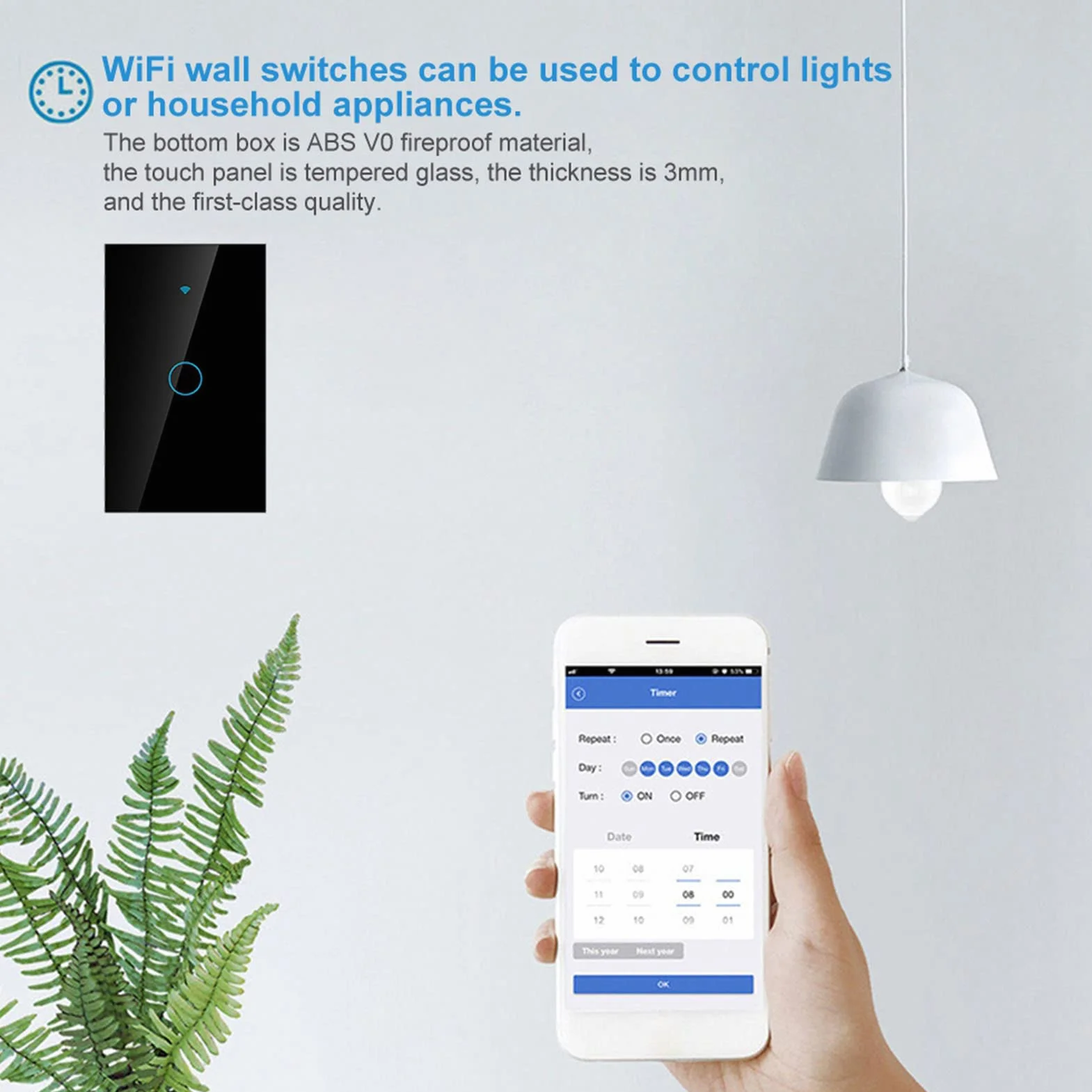 Interruttore Smart WiFi Interruttore touch a 1 via AC 90-250 V App a giro singolo Sistema di controllo remoto wireless Controllo vocale Wi-Fi (nero USA)(Nero)