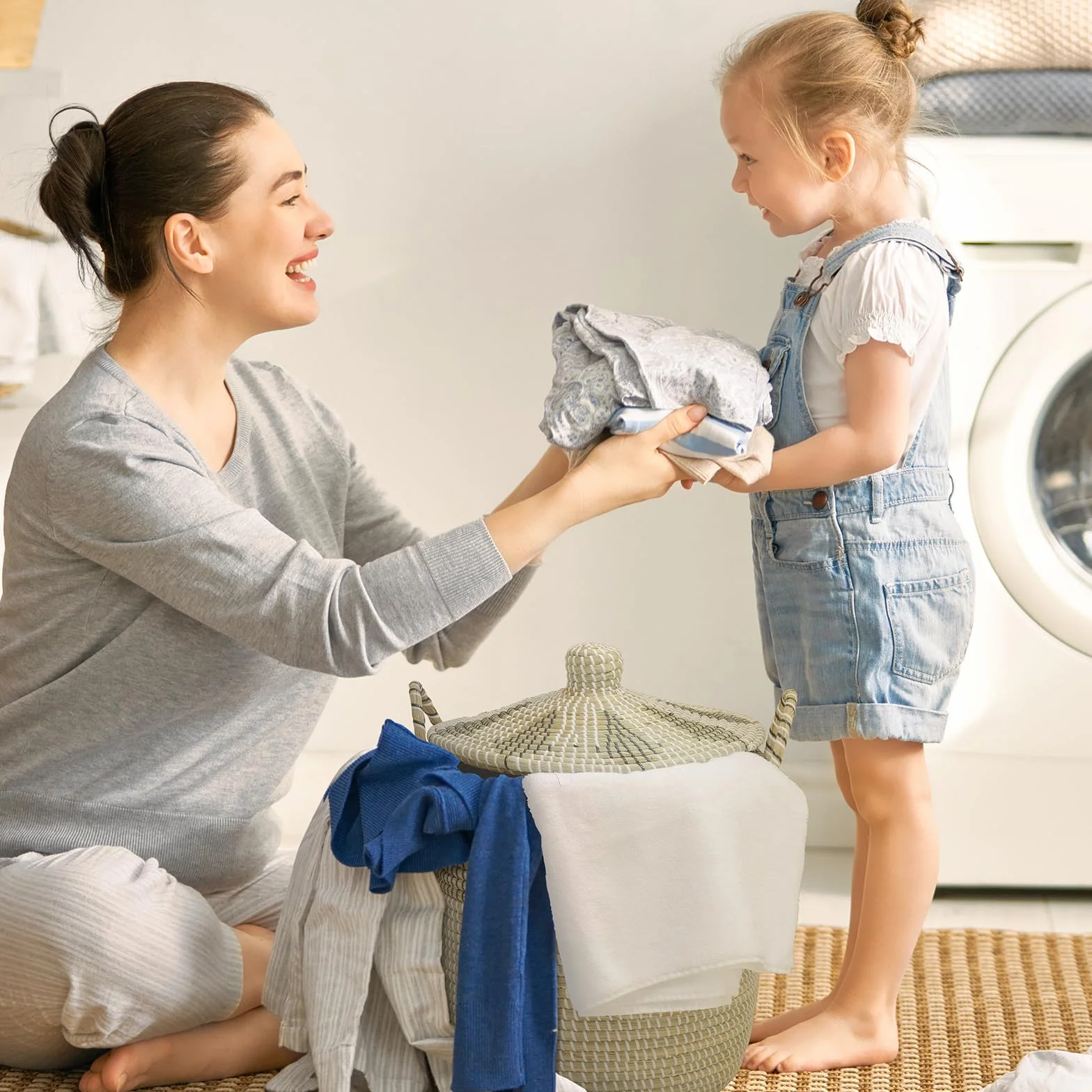 3 Pz 76L+43L+26L Set di Cestini per la Biancheria con Coperchio e Sacchetti Interni, Cesto Intrecciato, Fatto a Mano, Cesto Portaoggetti con Manici in Salice per Bagno o Cameretta dei Bambini, per