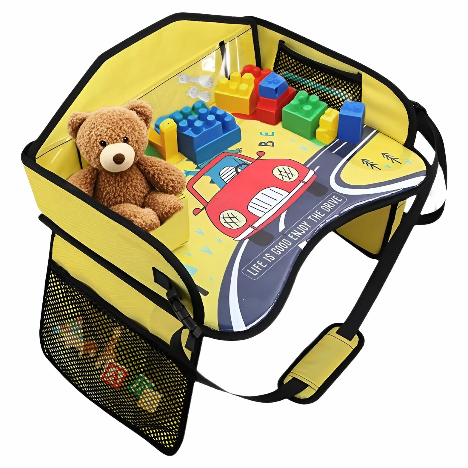 vassoi per viaggi per bambini in auto, vassoi pieghevoli per auto per bambini con superfici cancellabili e grande spazio di stoccaggio per carrozzino auto, seggiolini per attività di viaggio