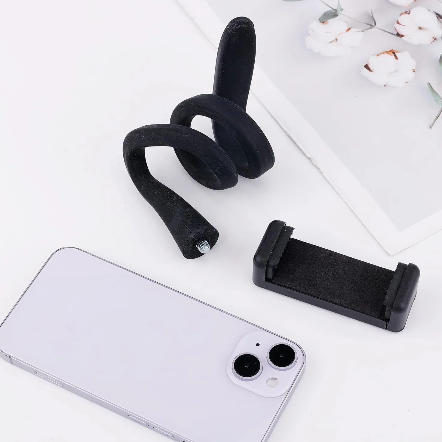 PEUTIER Supporto Cellulare per Passeggino, Flessibile Porta Cellulare per Passeggino con Impugnatura per Braccio Antiscivolo Lega Morbida GoPro Morsetto per Telefono per Passeggino Scrivania