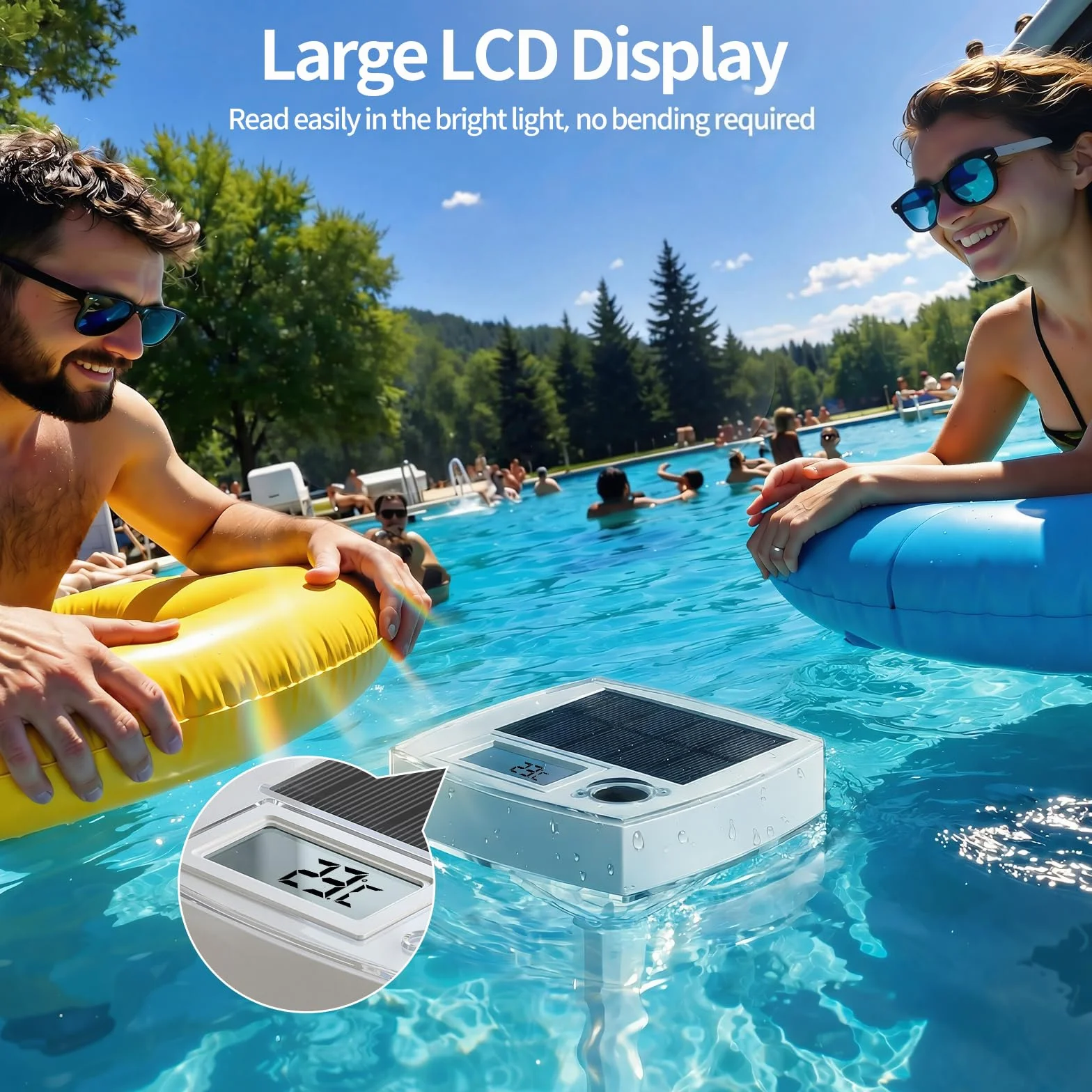 Termometro per Piscina Solare senza Batterie – Galleggiante Digitale con Grande LCD e Luci LED RGB, Impermeabile IP68, Misuratore di Temperatura per Jacuzzi, Spa e Piscina