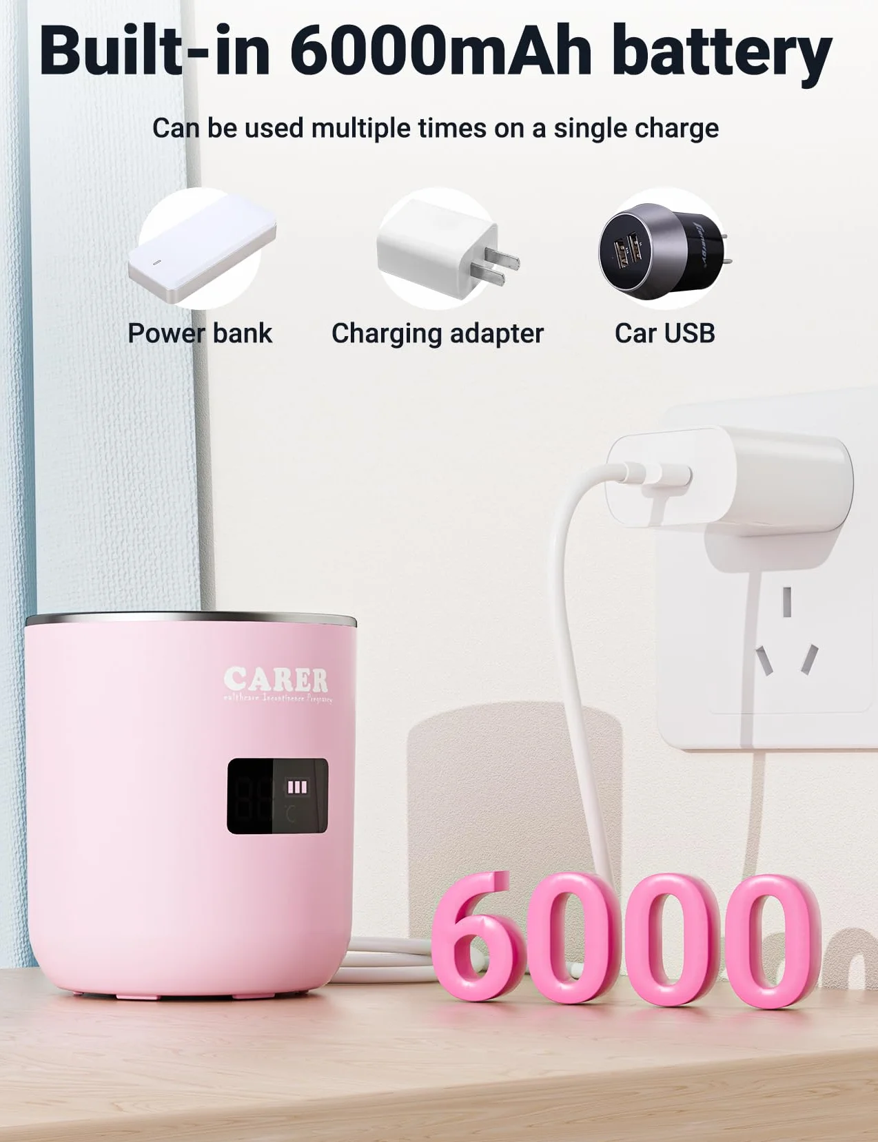 CARER BEAUTY Scaldabiberon Portatile per Bambini con Display LCD Ricarica USB Temperatura Costante Riscaldamento Rapido di Latte e Acqua Compatibile con Diversi Biberon Ideale per Viaggi