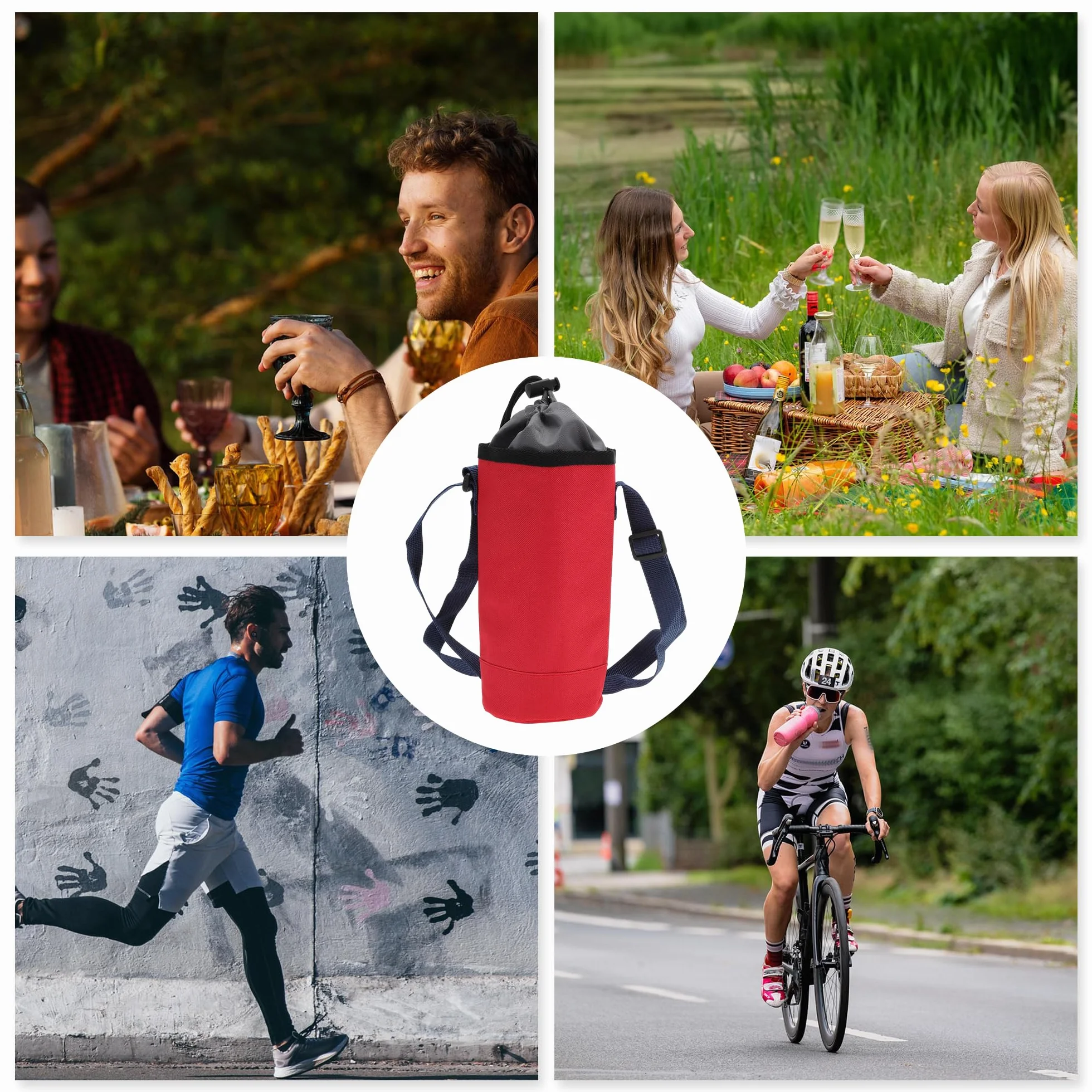 Borsa Isolante per Bottiglia d'Acqua in Tessuto Oxford Cotone Perlato Pellicola in Alluminio Portatile Antiurto con Tracolla Regolabile per Sport All'Aperto, 25x9cm, Rosso