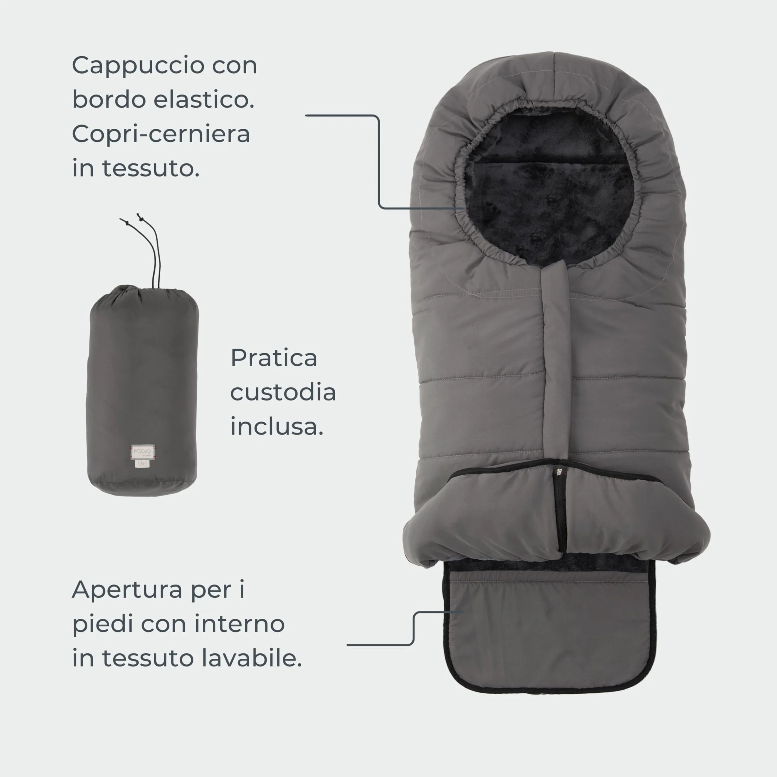 Moovo by Nuvita 9905 Junior One | Sacco Universale per Seggiolini Auto | Perfetto per Bambini da 6 a 36 Mesi (100 cm) | Protezione Fino a -10°C anti pioggia e anti vento | Sabbia