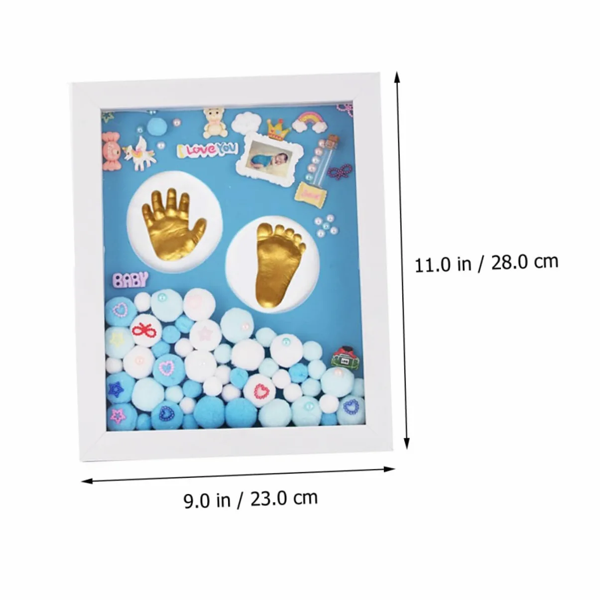 Cornice Portafoto Impronta della Mano e Piede del Set Ricordo Battesimo in Acrilico Resistente Confezione Regalo Blu per Genitori e Neonati
