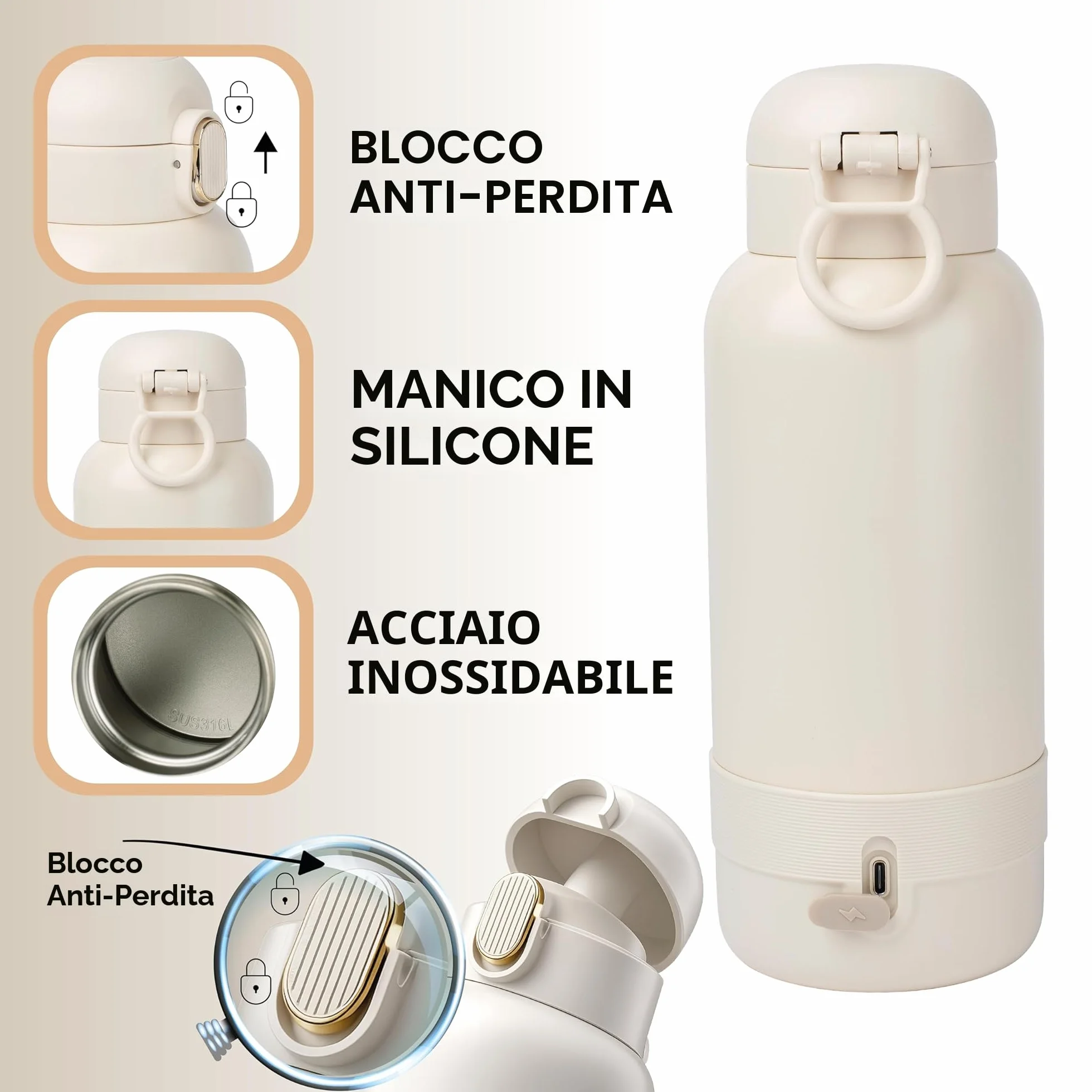 Scaldabiberon Portatile – Scalda Biberon Neonato – Capacità 500 ml – Latte Materno e Acqua – Acciaio Inossidabile – per la Notte, le Gite e i Viaggi – Riscaldamento Rapido – Batteria a Lunga Durata