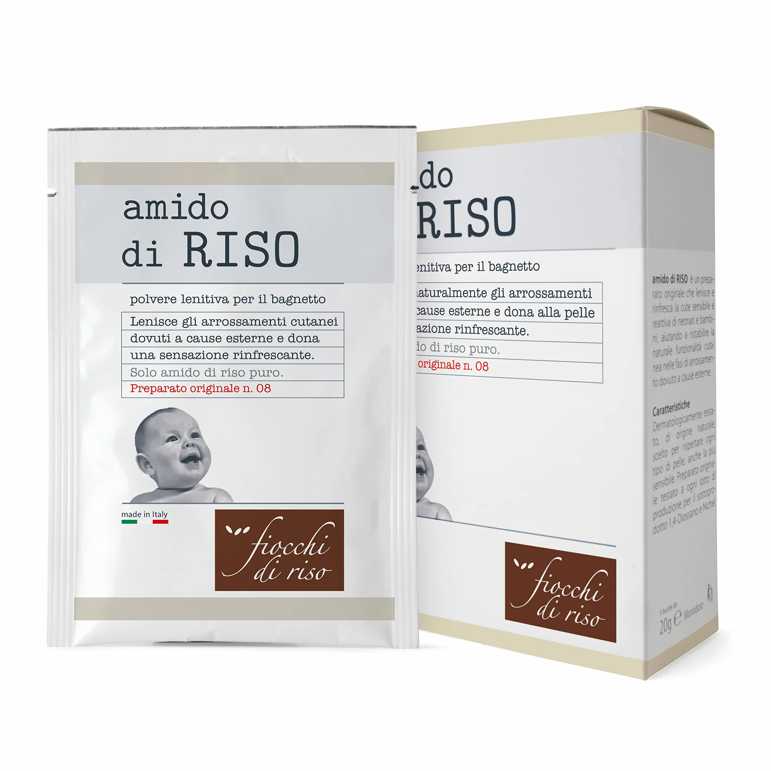 Fiocchi di Riso - Amido di RISO in polvere - 100g - DETERGENZA NEONATI - Polvere ideale per lenire gli arrossamenti cutanei rendendo la pelle morbida e setosa