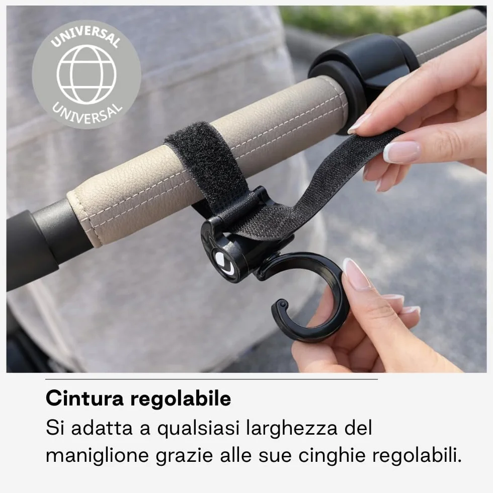 Jané Ganci Universali per Passeggino, Set da 2, Resistenti e Multiuso, per Borse e Zaini, Nero
