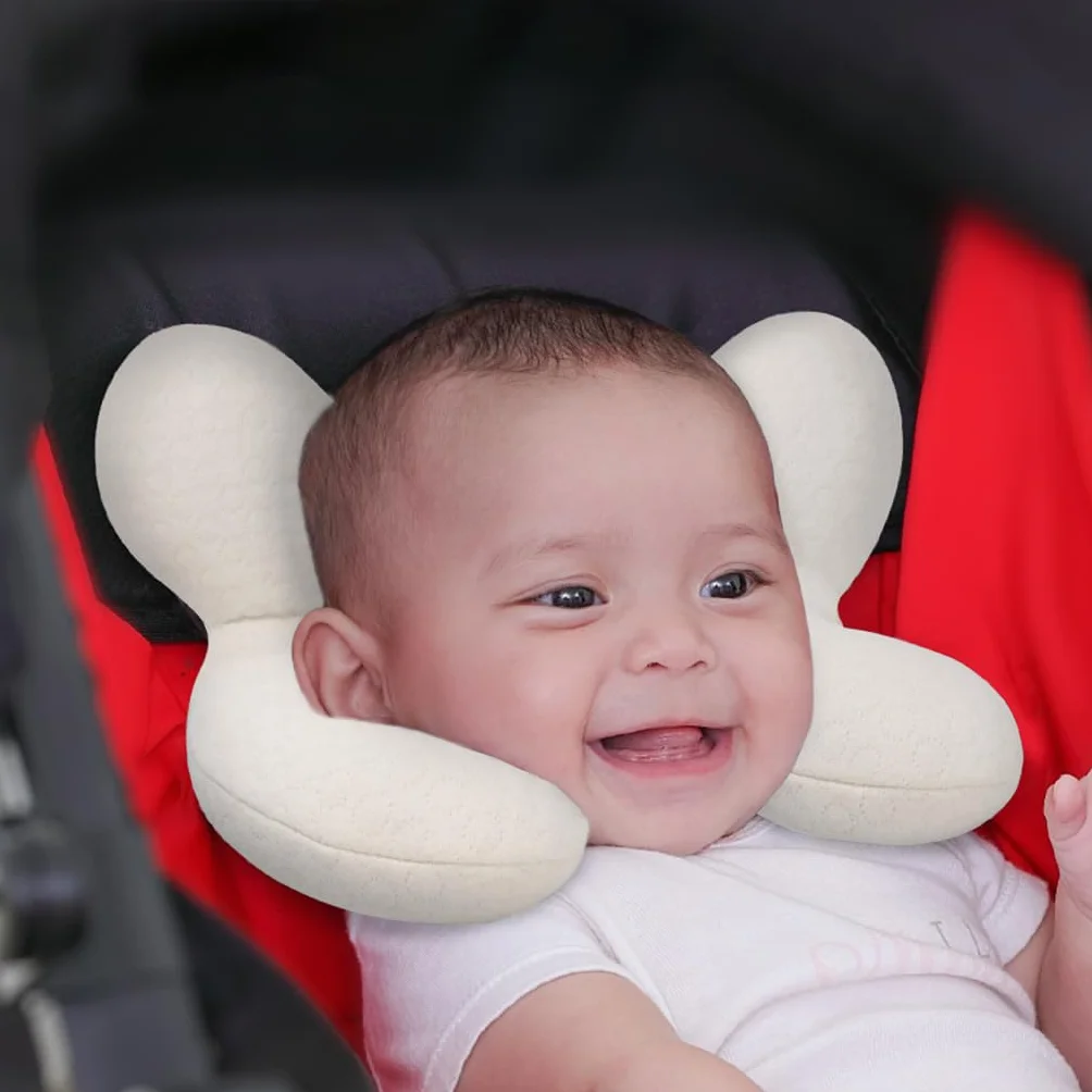 cuscino da viaggio per neonati con supporto per la testa (aggiornato), morbido cuscino in cotone per neonati per seggiolini auto e passeggini, bianco