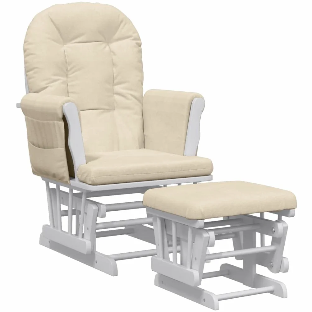 Brokky 351663 Poltrona Glider con Sgabello Bianco Crema in Tessuto Nursing Aliante maternità Sedia a Dondolo con Blocco Scorrevole e poggiapiedi