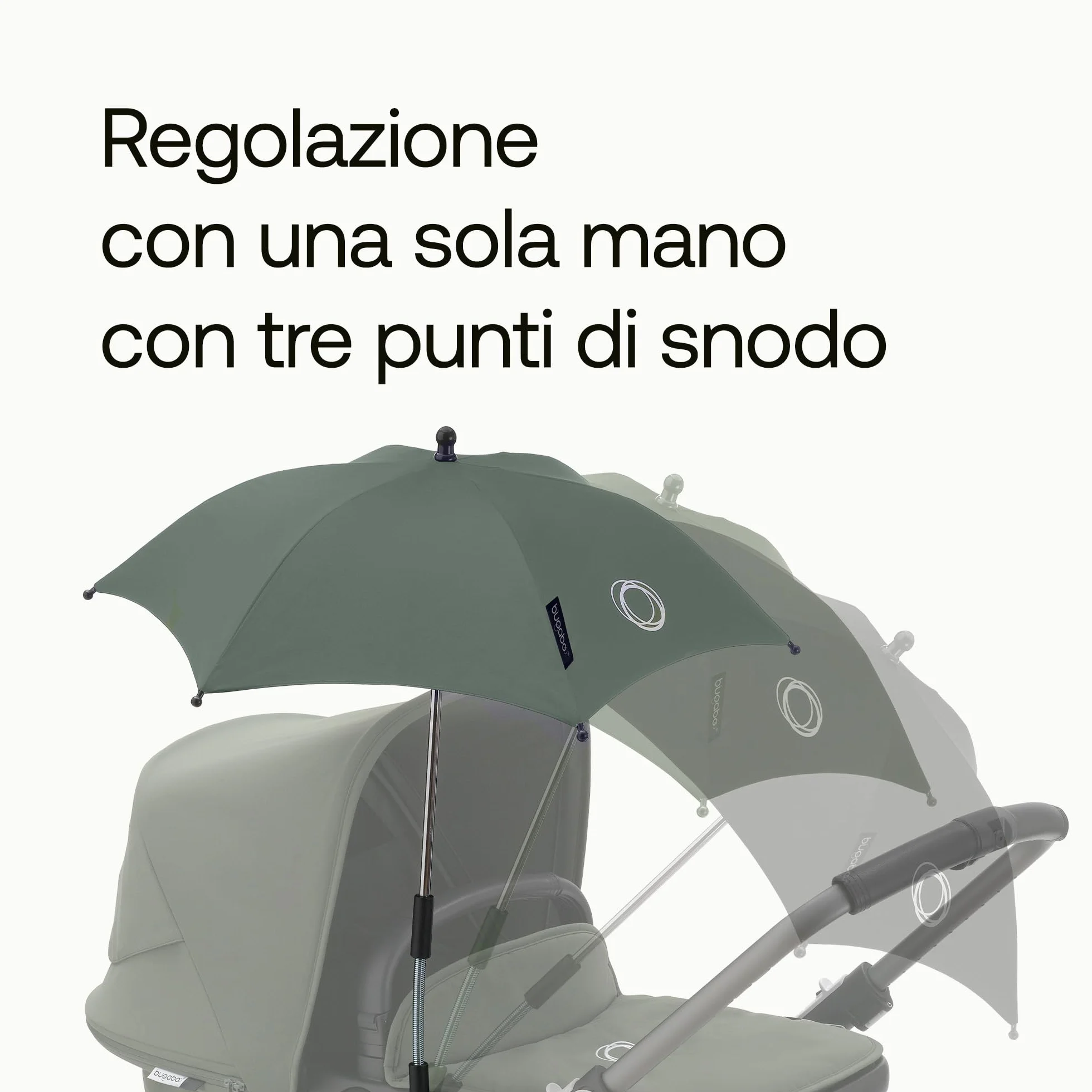 Bugaboo Ombrellino+, Compatibile con Tutti i Passeggini Bugaboo, Tessuto con fattore di protezione solare UPF 50+, Ampia Zona d'Ombra, Collegamento con Un Clic, Forest Green