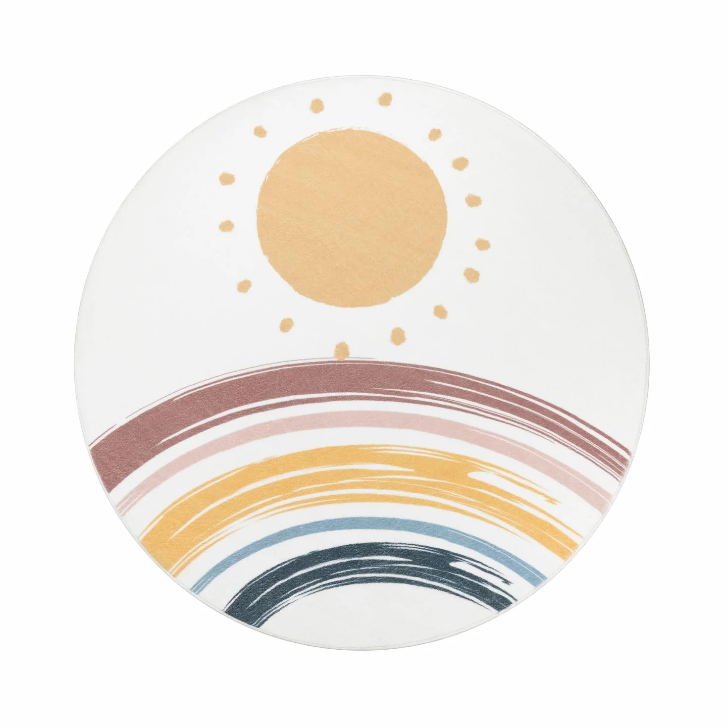 TT Home Tappeto Stanza Bambini Lavabile Arcobaleno Sole Moderno, Colore:Blu Giallo Rosa, Dimensione:100 cm tondo