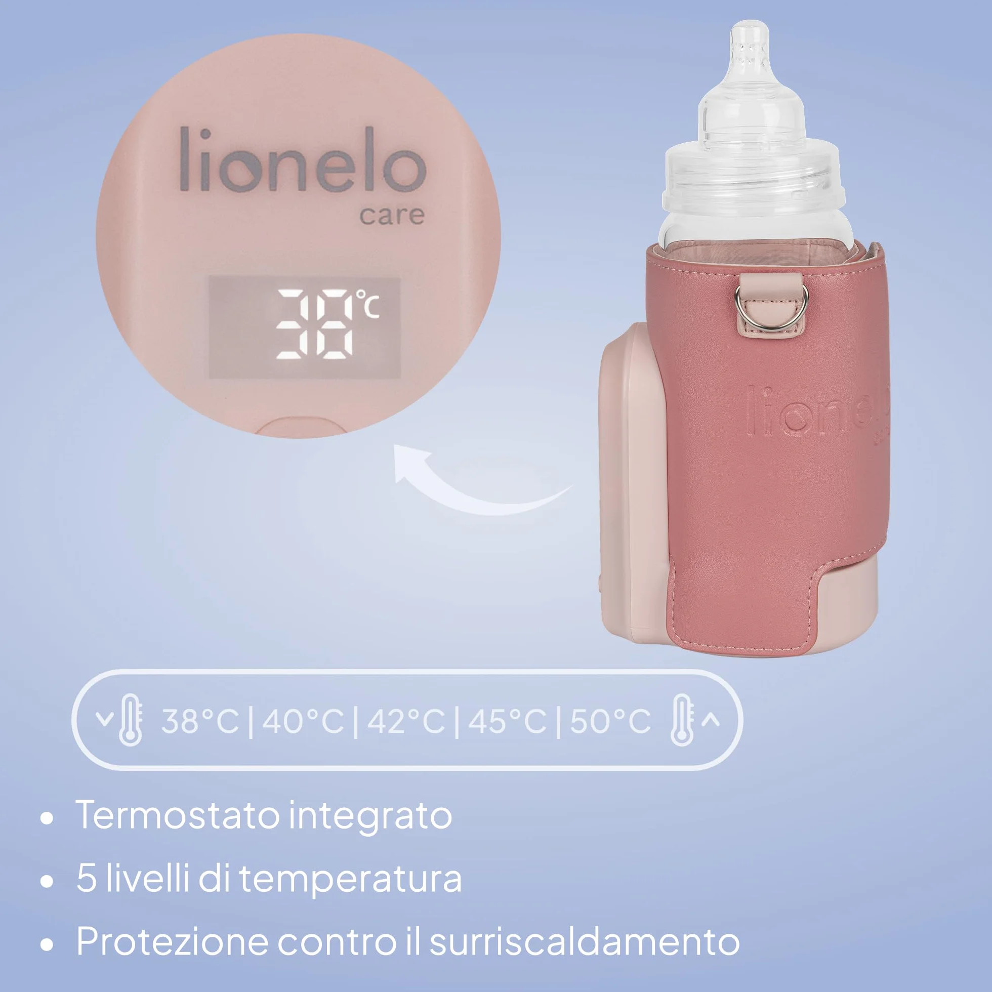 LIONELO Thermup Go Evo Scaldalatte Portatile per biberon per Neonati, Mantiene Liquidi caldi, 5 Temperature operative da 38 a 50°C Ricarica USB-C, Fino a 9 Ore di Funzionamento