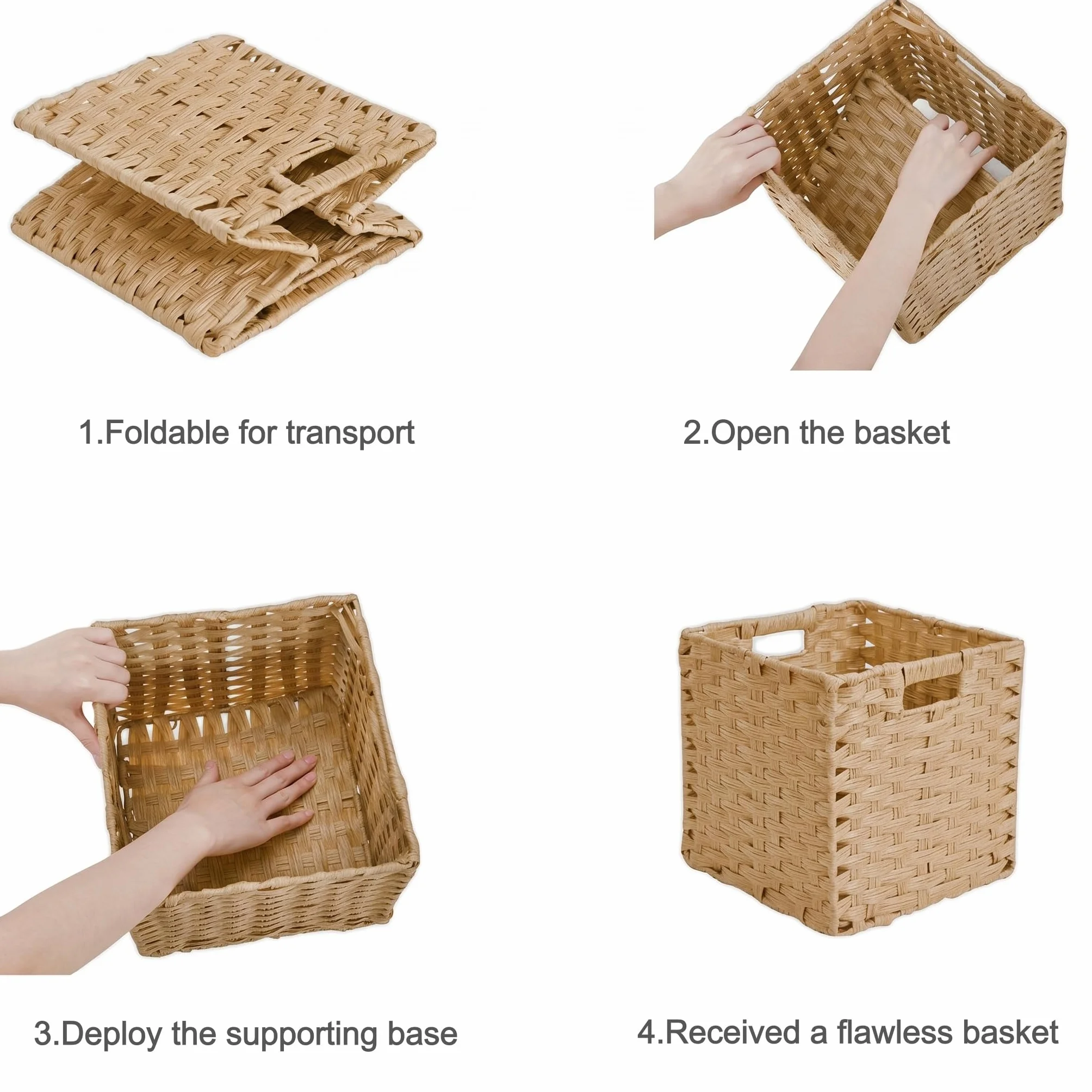 Scatola portaoggetti, 31 x 31 x 31 cm, in finta rattan Kallax, per giocattoli, vestiti, cameretta dei bambini, impermeabile, non ammuffito (4 pezzi, beige chiaro)