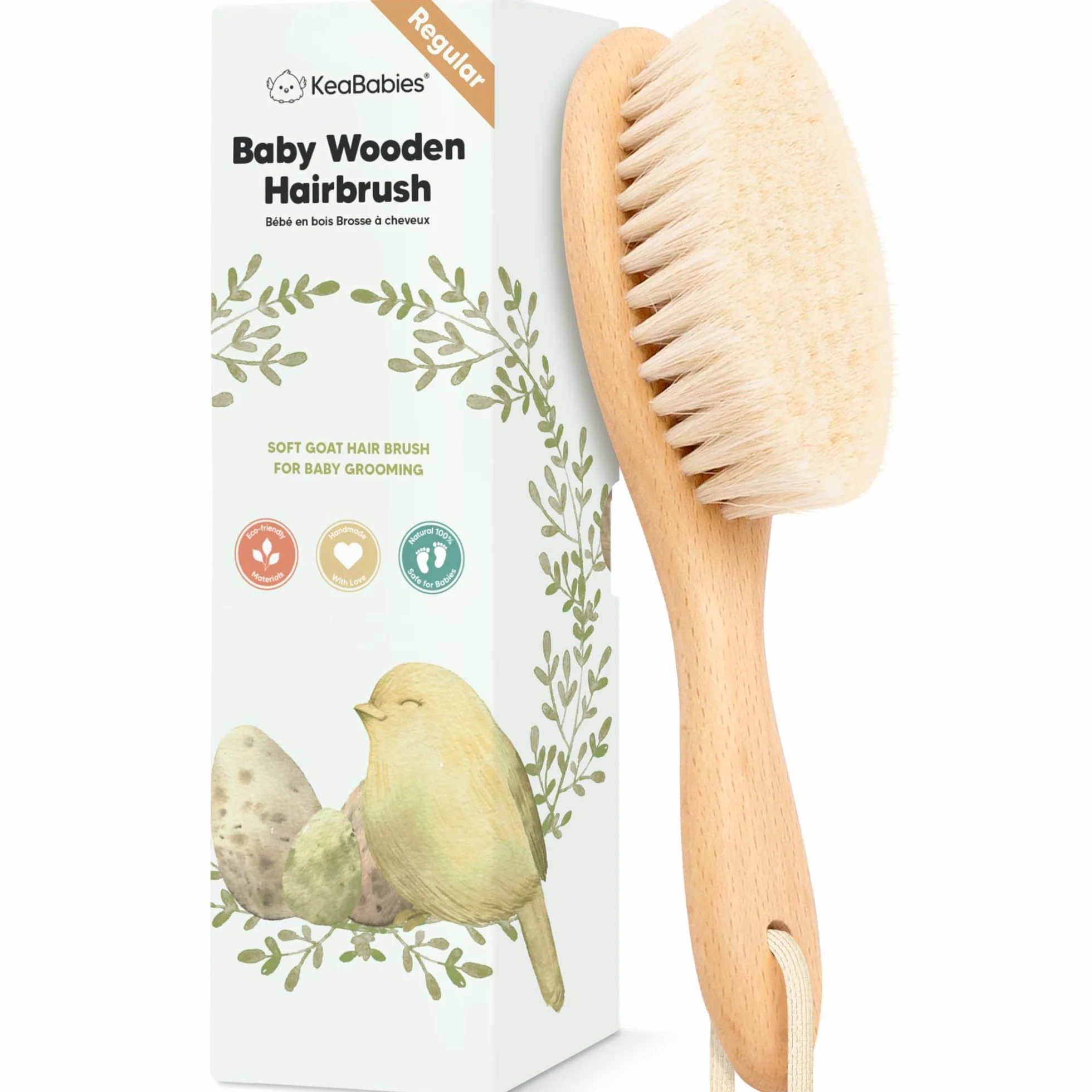 Spazzola Per Capelli Per Neonati per Neonato - Culla in legno naturale con setole morbide di capra - Kit pettine per spazzola per capelli perfetto per la cura del cuoio capelluto per piccoli, bambini