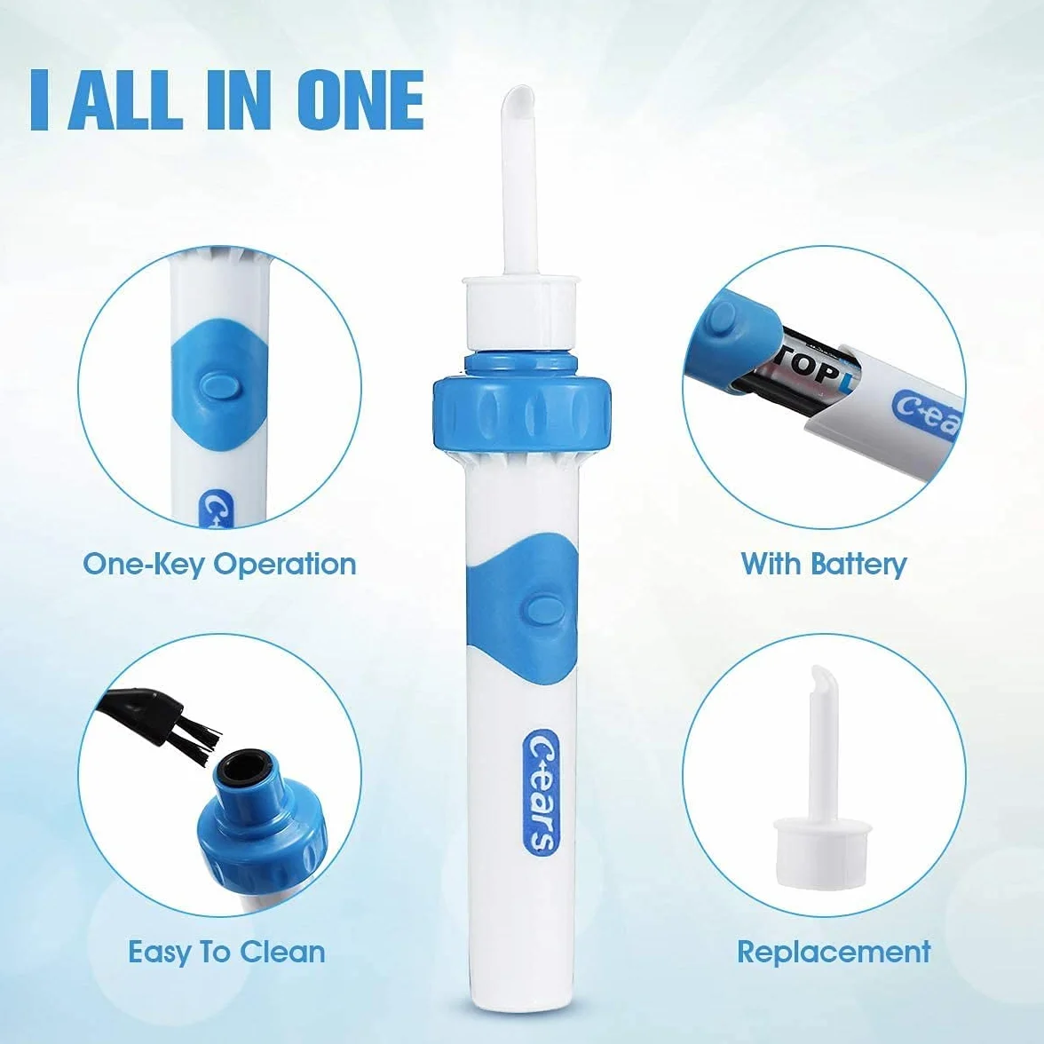 Pulisci Orecchie, Elettrico Pulitore per Orecchie, Q Grips Rimuovi Cerume, Q Twist Pulisci Orecchie con Manico e 2 Punte Lavabili, Sicuro e Morbido Adatto per Famiglia
